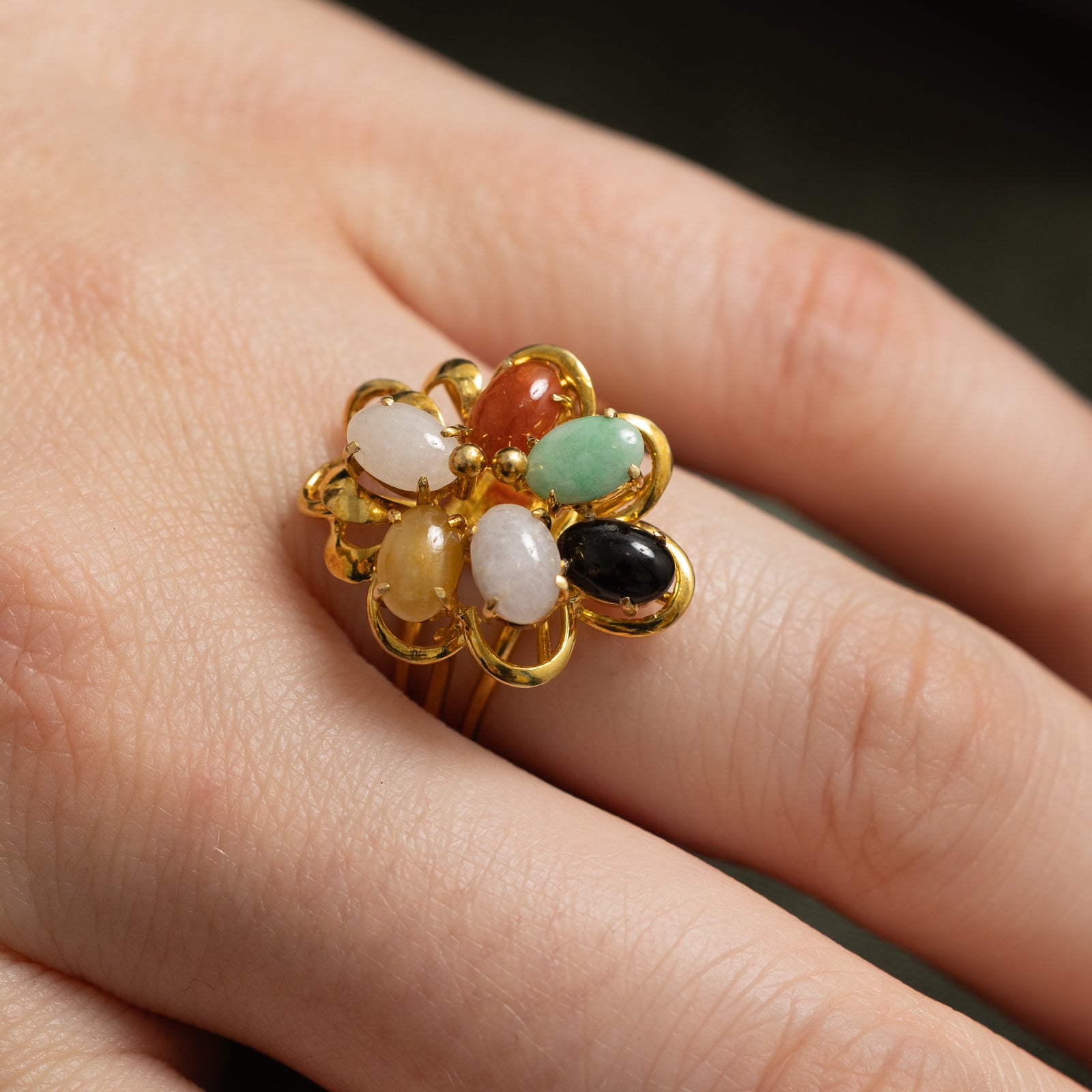 Exquisite Multi-Color Jade Cocktail Ring - 2.45 Carat Total Weight | Size 7.25 | Elegant Statement Jewelry for Evening Parties & Special Occasions