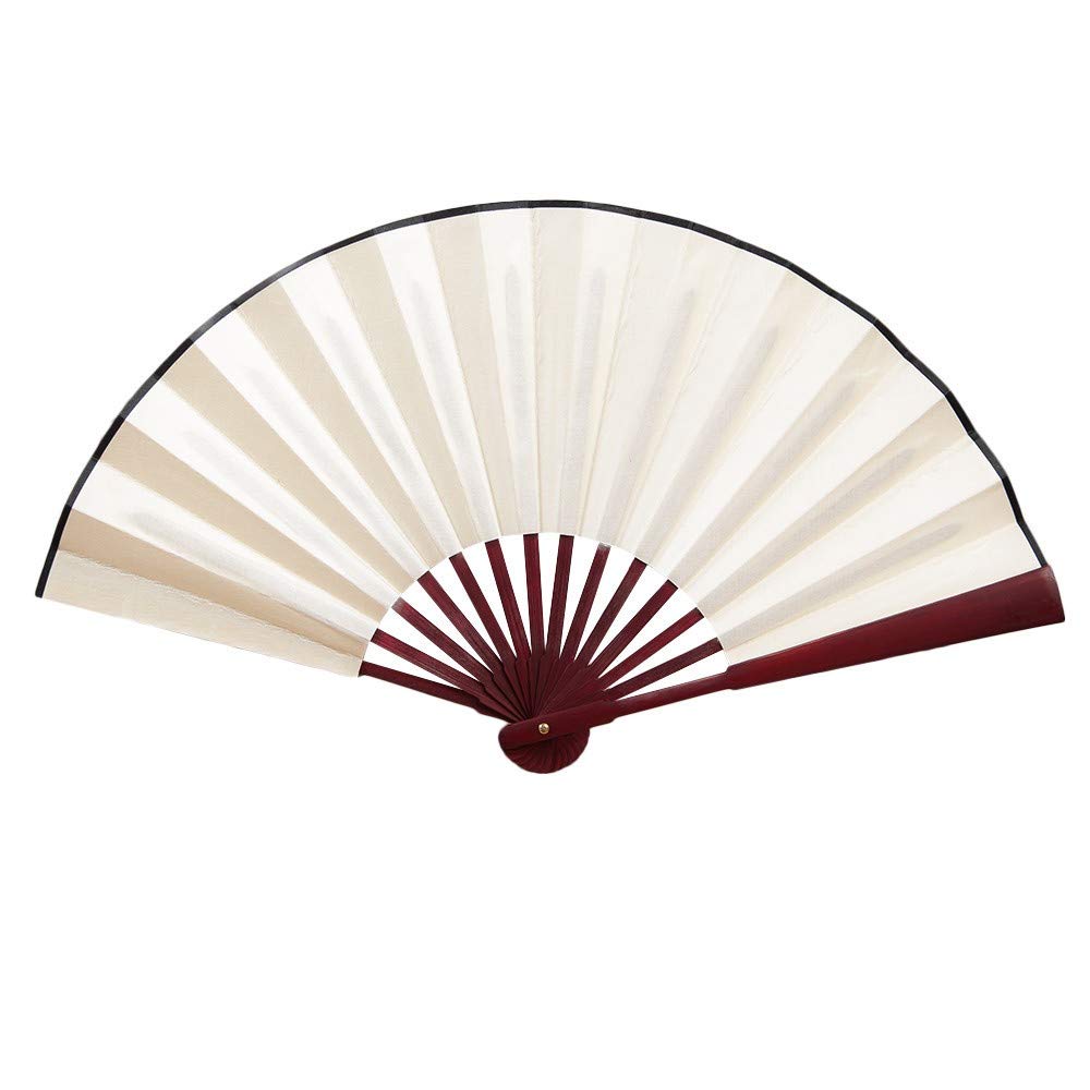 iCODOD Plain Crepe Silk Hand Fan - Chinese Floral Lace Wedding Dance Fan, Unisex Party Favor, DIY Decoration Gift for Church Events, Bridal Shower & Cultural Performances (Beige)