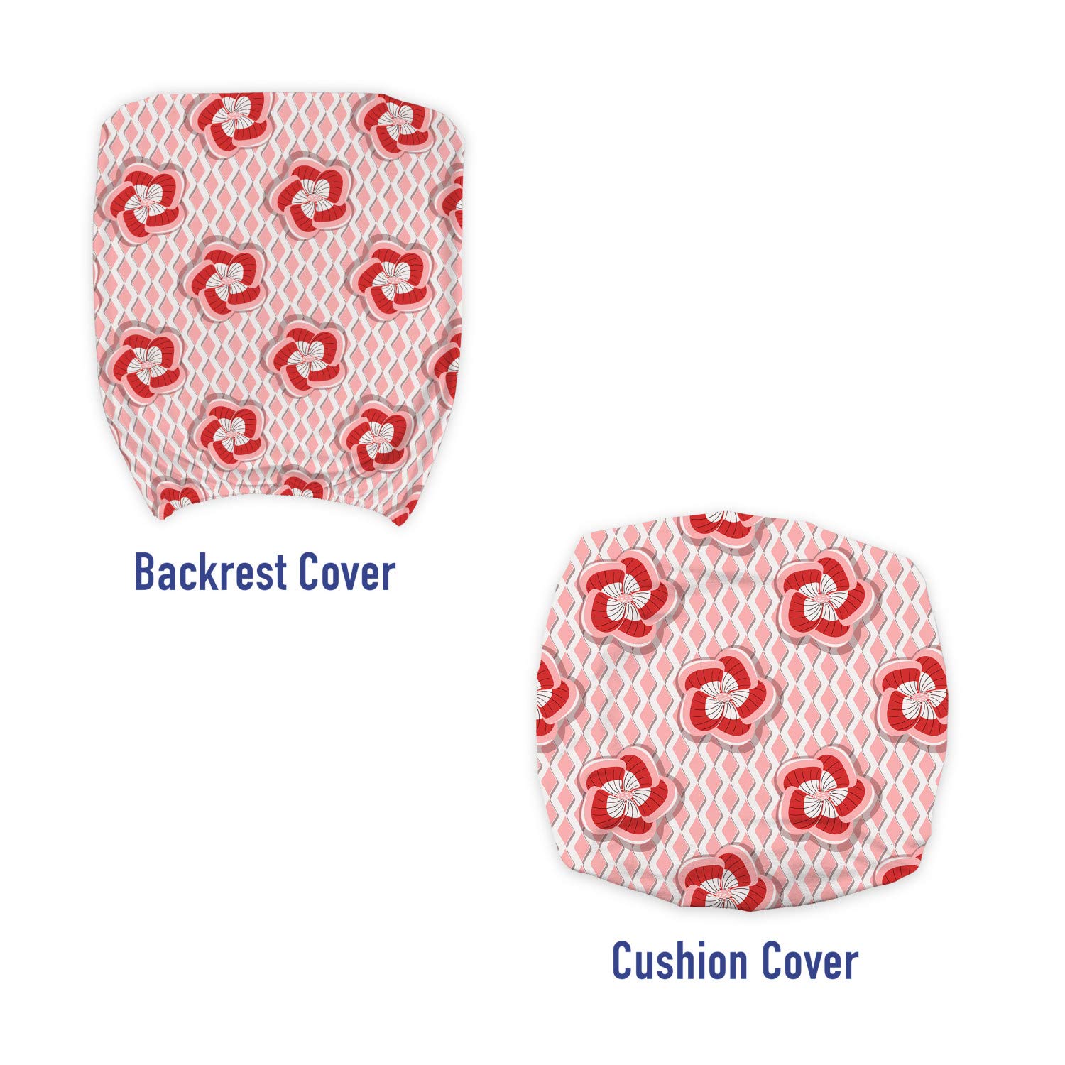 Ambesonne Floral Office Chair Slipcover - Abstract Romantic Spring Blossoms Design on Wavy Lines Lattice Backdrop - Stretchable Protective Fabric Cover in Rose Dark Coral White - Perfect for Home Office, Study Room & Workspace Decor