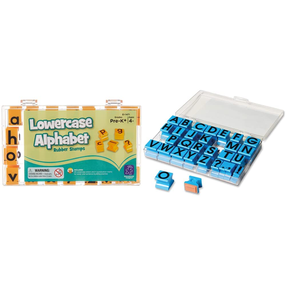 Educational Insights Alphabet Rubber Stamps Set - Uppercase Letters & Punctuation Marks (30 Pieces), 5/8