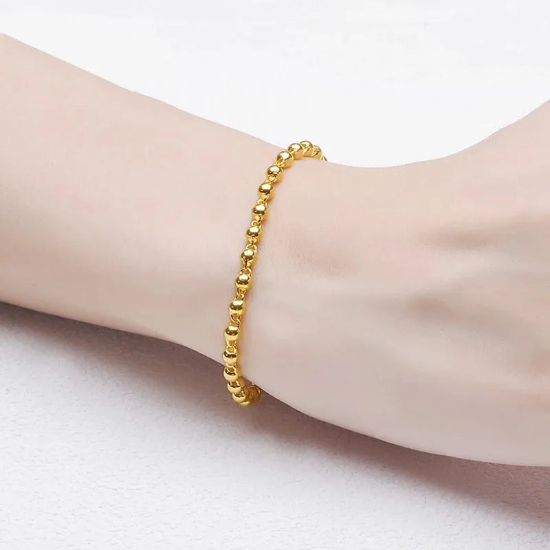 24K Pure Gold Bracelet 999 Solid Gold Bangle for Women - Elegant Smooth Beads Trendy Classic Fine Jewelry Gift for Birthday, Anniversary & Special Occasions
