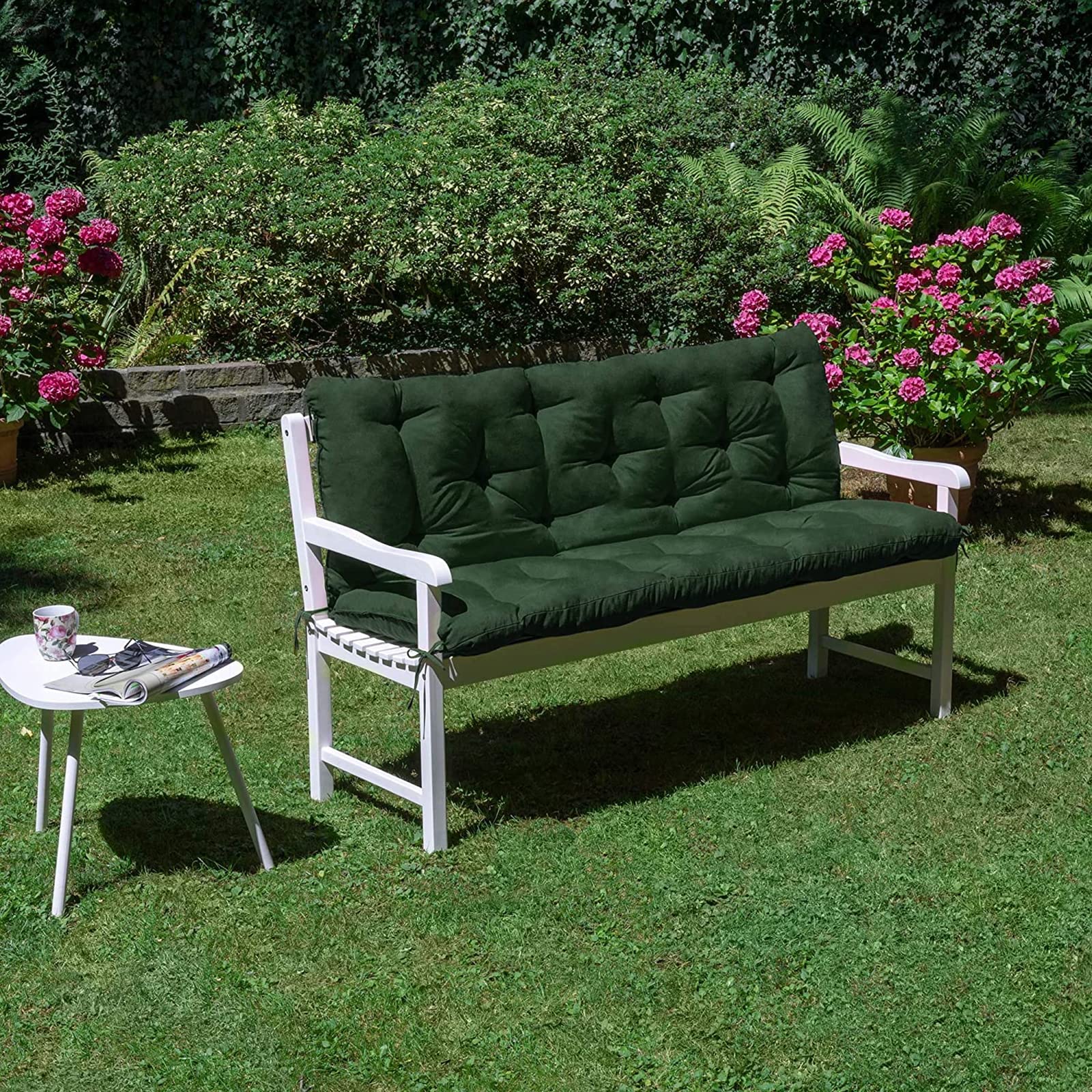 Outdoor Swing Cushions with Backrest - 3 Seater Replacement Cushion Waterproof with Tie - Thick Garden Bench Cushion for Patio Loveseat/Settee (Dark Green 59