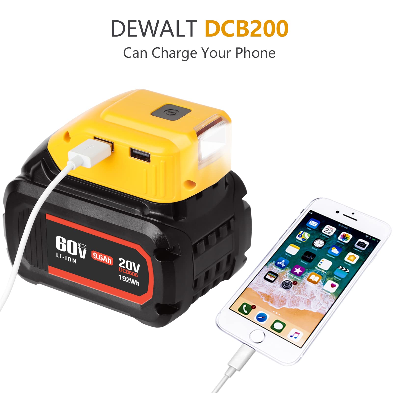 DSANKE USB Adapter Charger for Dewalt 20V Battery - Dual USB Ports, 12V DC Output & LED Work Light | Replacement for Dewalt DCB090 | Compatible with Dewalt 20V Batteries DCB200 DCB206 DCB609 DCB606 | Perfect for Job Sites, Camping & Emergency Power