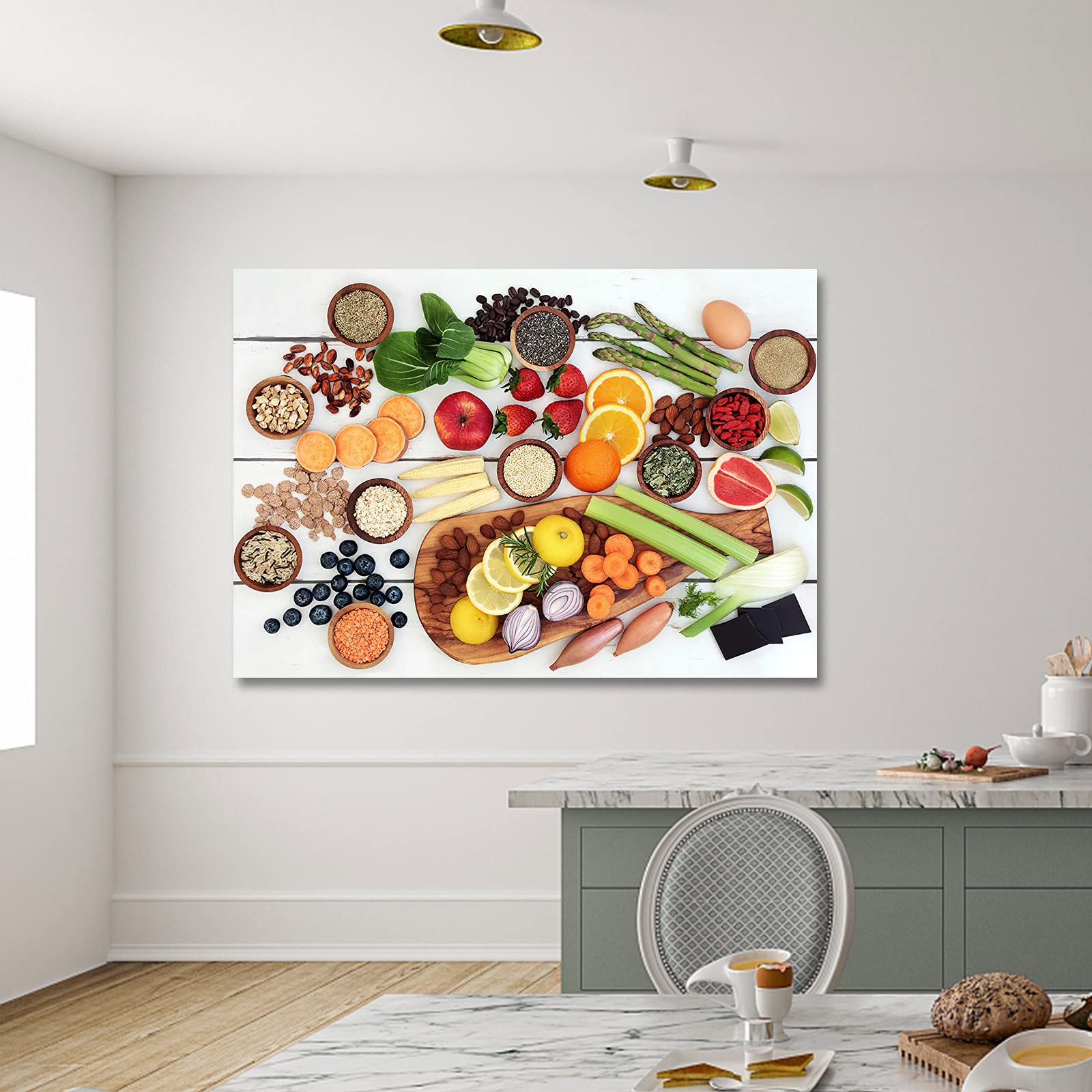 Modern Spices Vegetables Fruits Wall Art - 32x48 Inches Kitchen & Dining Room Decor | Perfect for Farmhouse, Rustic & Contemporary Home Decor
