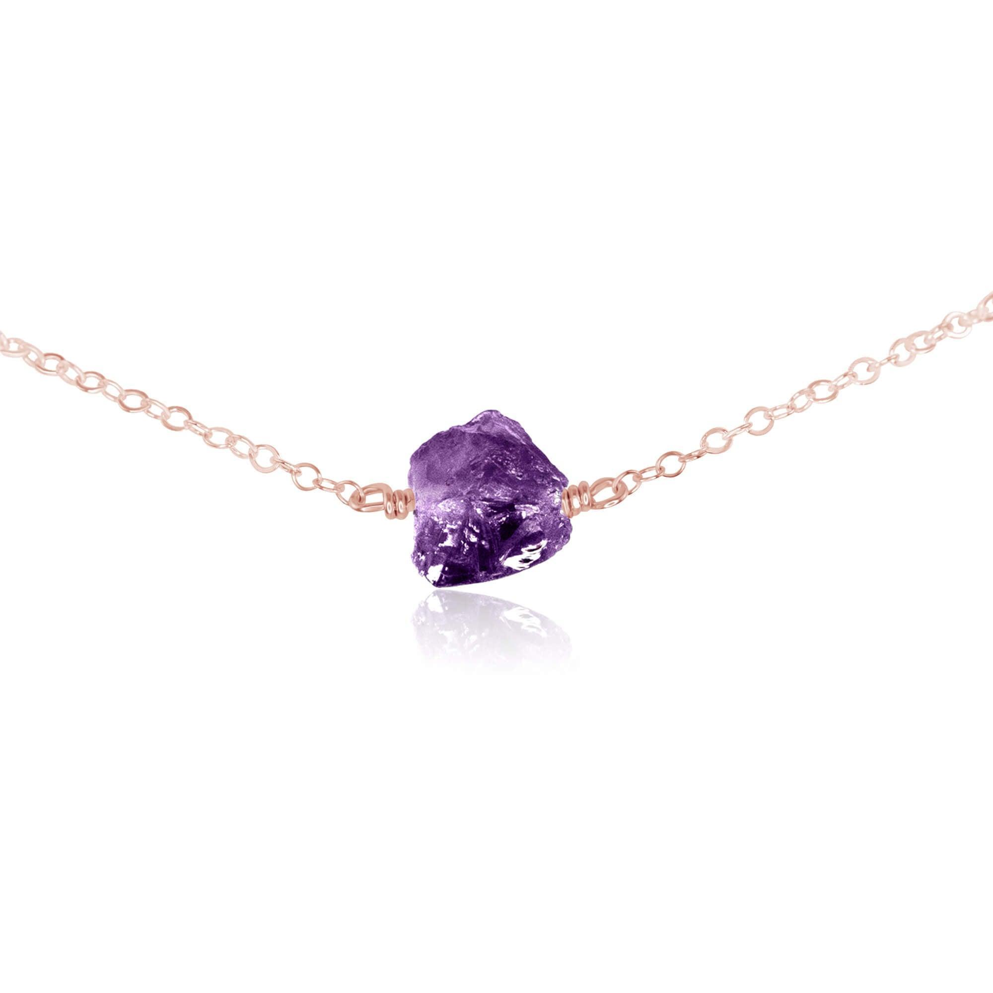 Natural Tiny Raw Amethyst Crystal Nugget Choker Necklace for Women - Spiritual Healing Jewelry for Meditation, Yoga & Energy Balancing