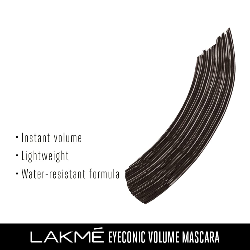 Lakmé Eyeconic Volumizing Mascara - 8.5ml Black Lengthening & Volumizing Mascara for Dramatic Lashes | Perfect for Day to Night Makeup Looks