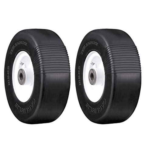 2PK Carlisle 457081-9X3.50-4 Smooth Flat Free Tires for Lawn Mowers, Wheelbarrows & Garden Carts - Heavy Duty Replacement Wheels
