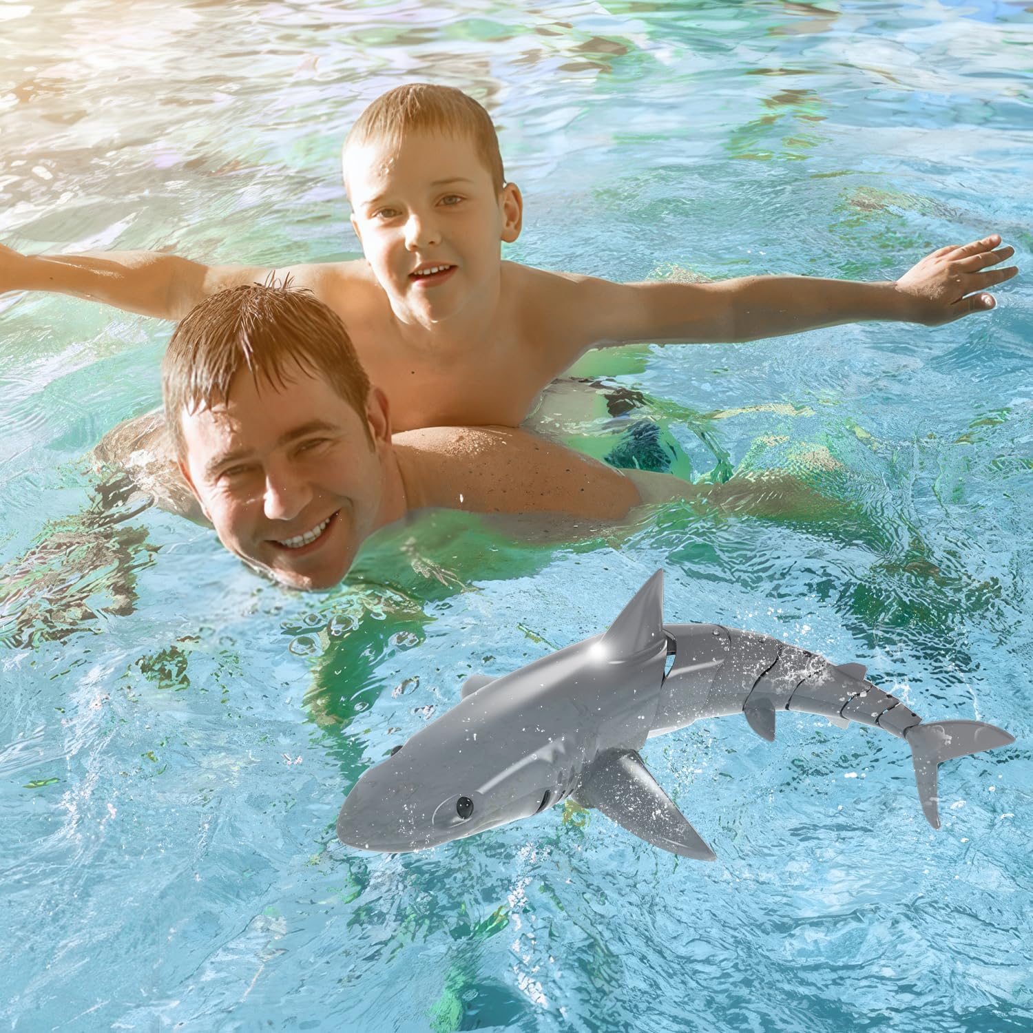 VOLANTEXRC 1:18 Scale Remote Control Shark Toy - Electric RC Megalodon with LED Lights & 2 Batteries, High Simulation Swimming Pool Toy for Kids Ages 6+, Perfect for Pool Parties, Bath Time & Outdoor Water Play