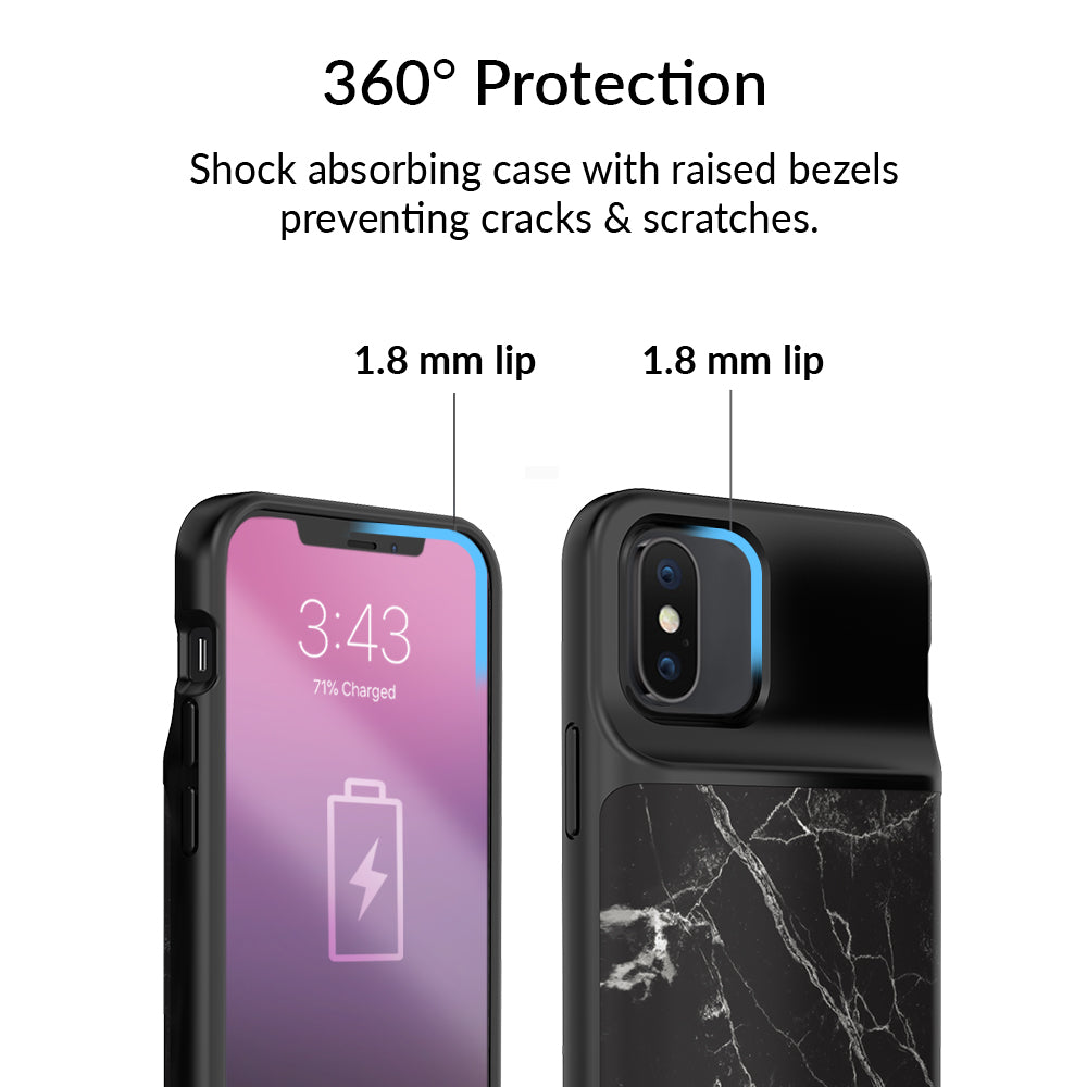 Black Marble iPhone Charging Case - Slim Protective Battery Case for iPhone 12/13/14 Pro Max - 5000mAh Portable Charger for Travel, Work & Daily Use