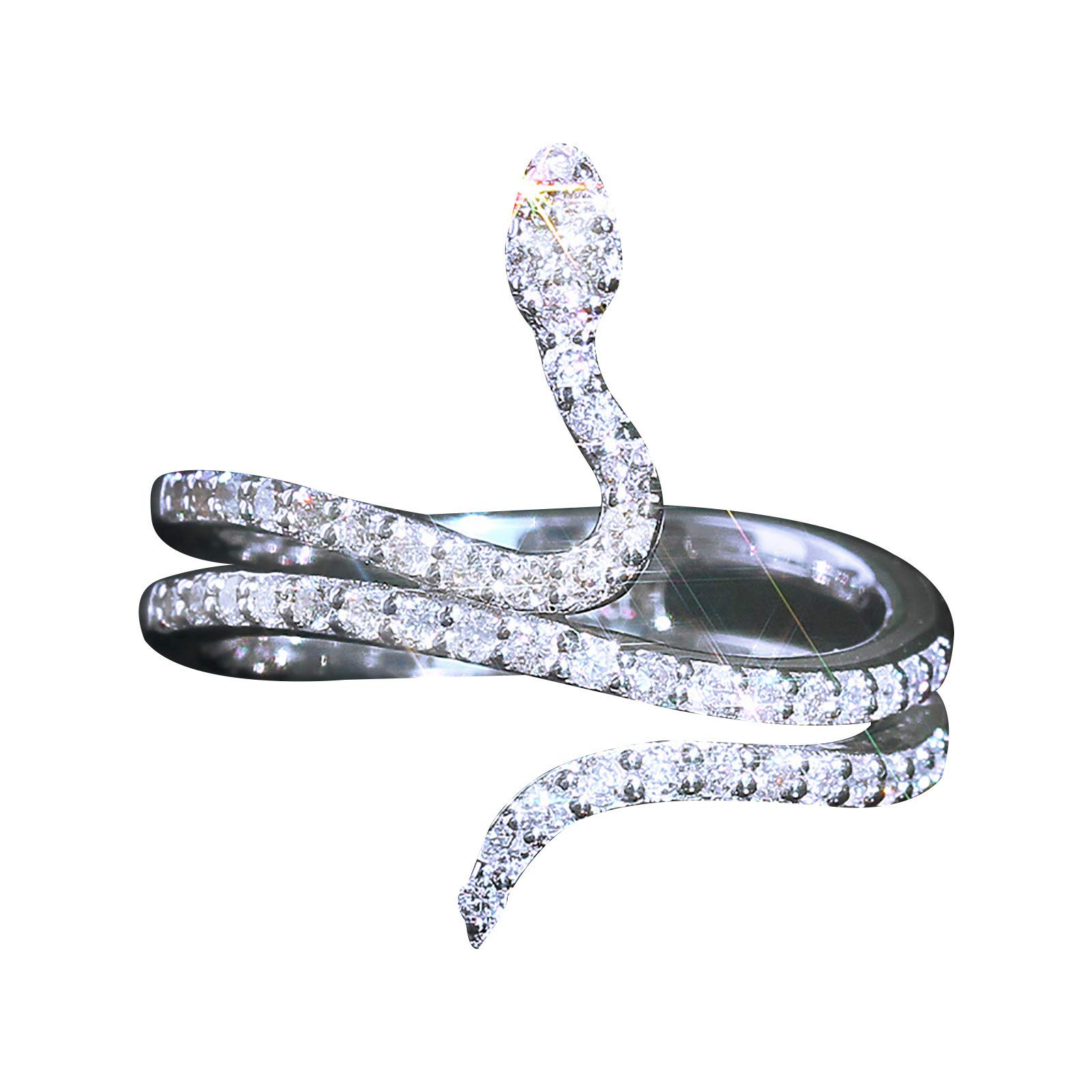 Trendy Snake Copper Ring for Women - Adjustable Size 6-10 - White Gemstone Jewelry - Perfect for Casual Wear, Parties & Gift Giving