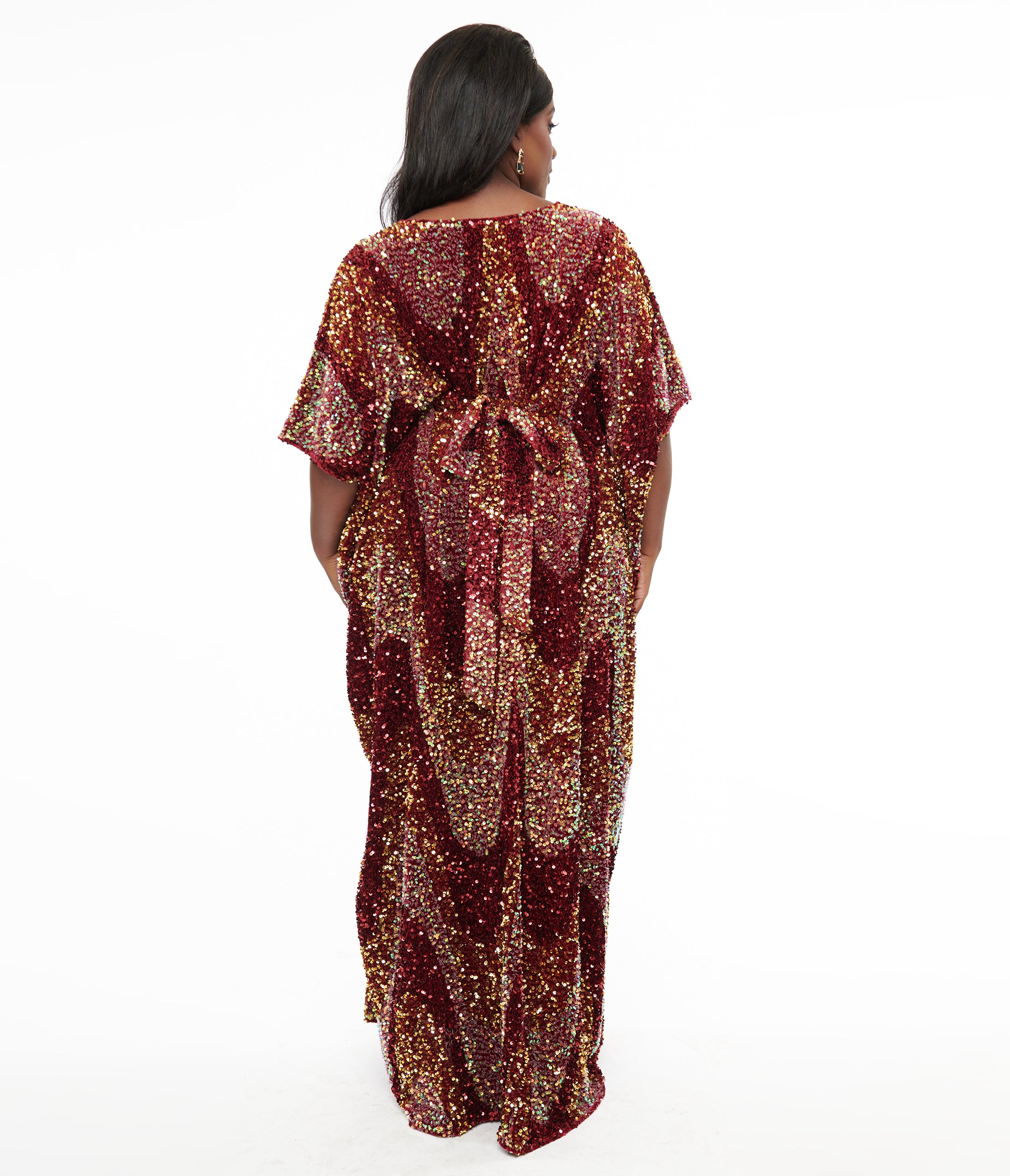 Vintage 1960s Burgundy Sequin Burton Caftan Dress - Retro Elegant Party Gown for Women, Perfect for Evening Events, Cocktail Parties & Special Occasions
