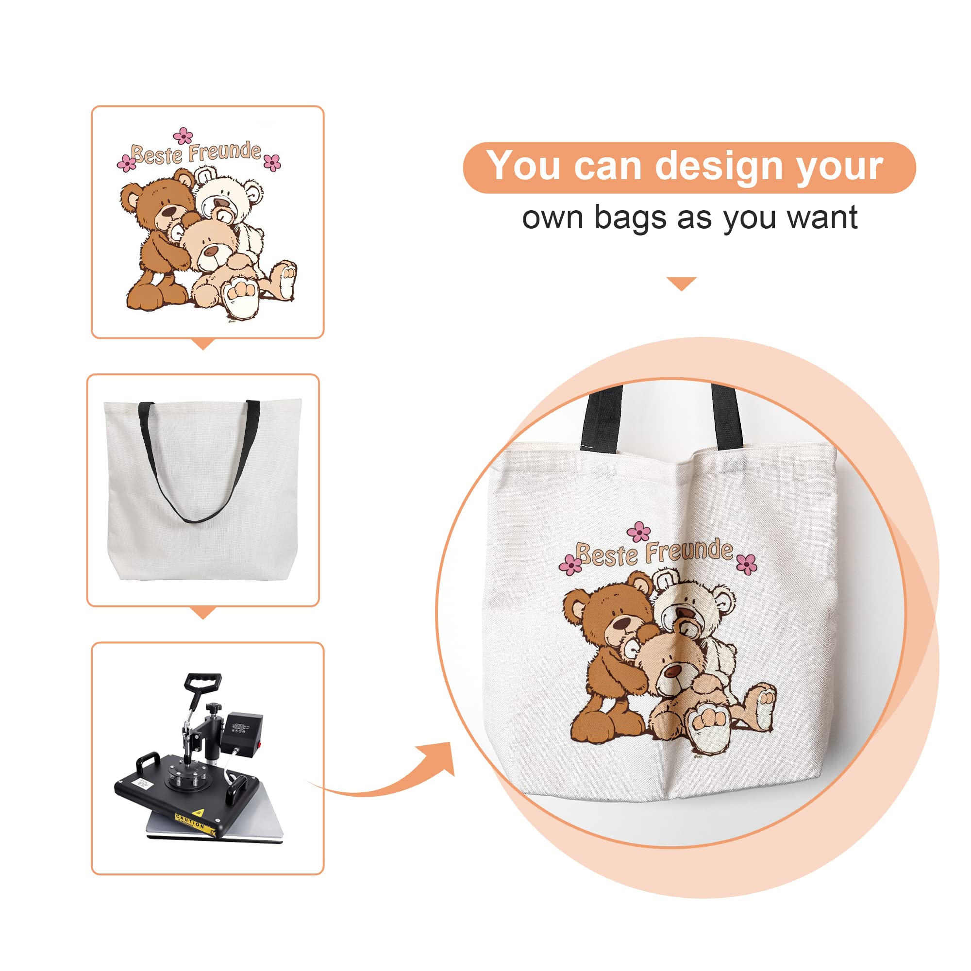 Premium AGH Sublimation Tote Bags Bulk - 100% Polyester DIY Blank Tote Bags for Heat Transfer Printing - Large Capacity Reusable Grocery Shopping Bags - Perfect for Crafts, Farmers Market & Eco-Friendly Shopping