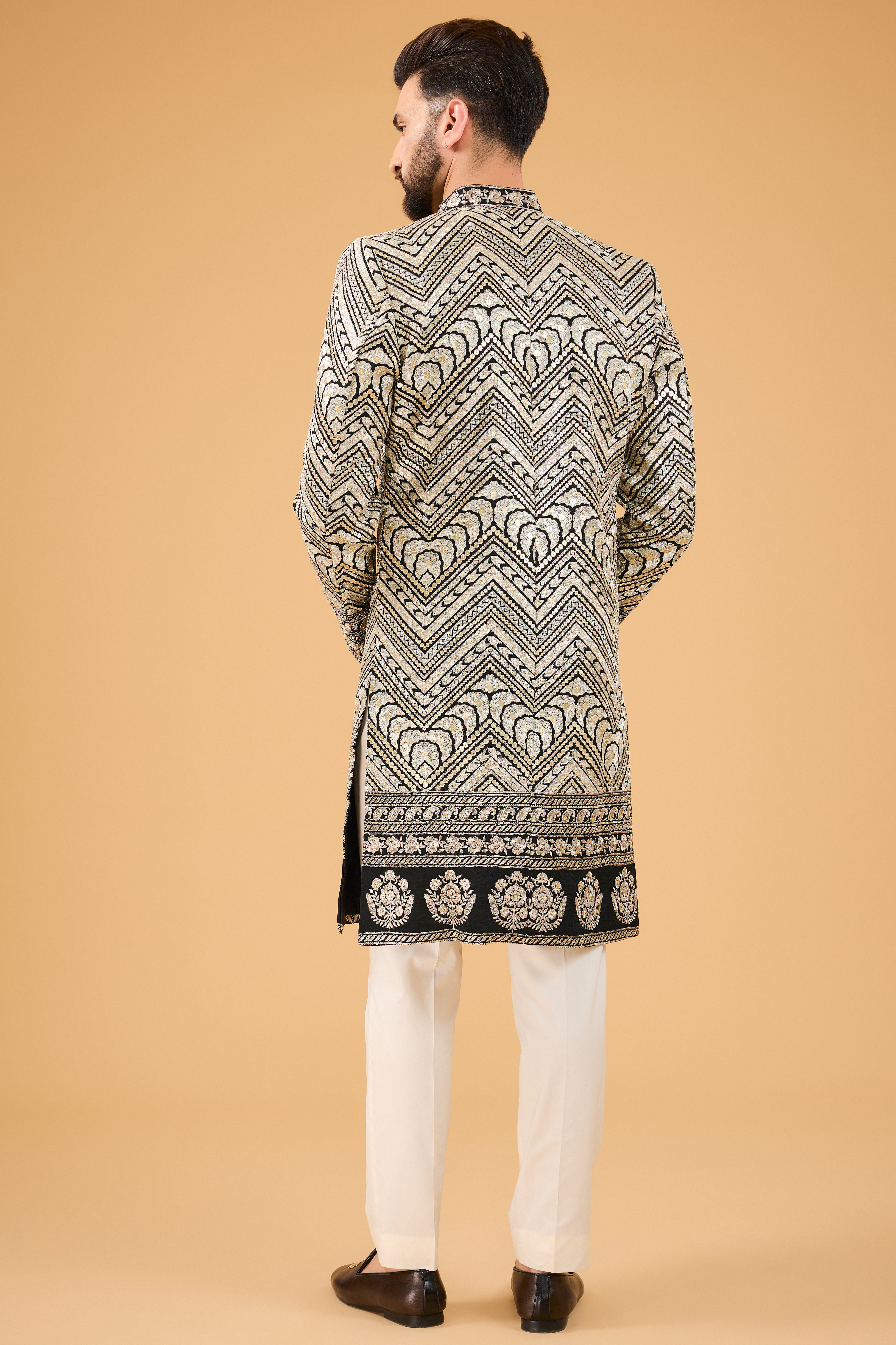 Exclusive Black Embroidered Sherwani with Intricate Zari Work - Perfect for Weddings, Festivals & Special Occasions