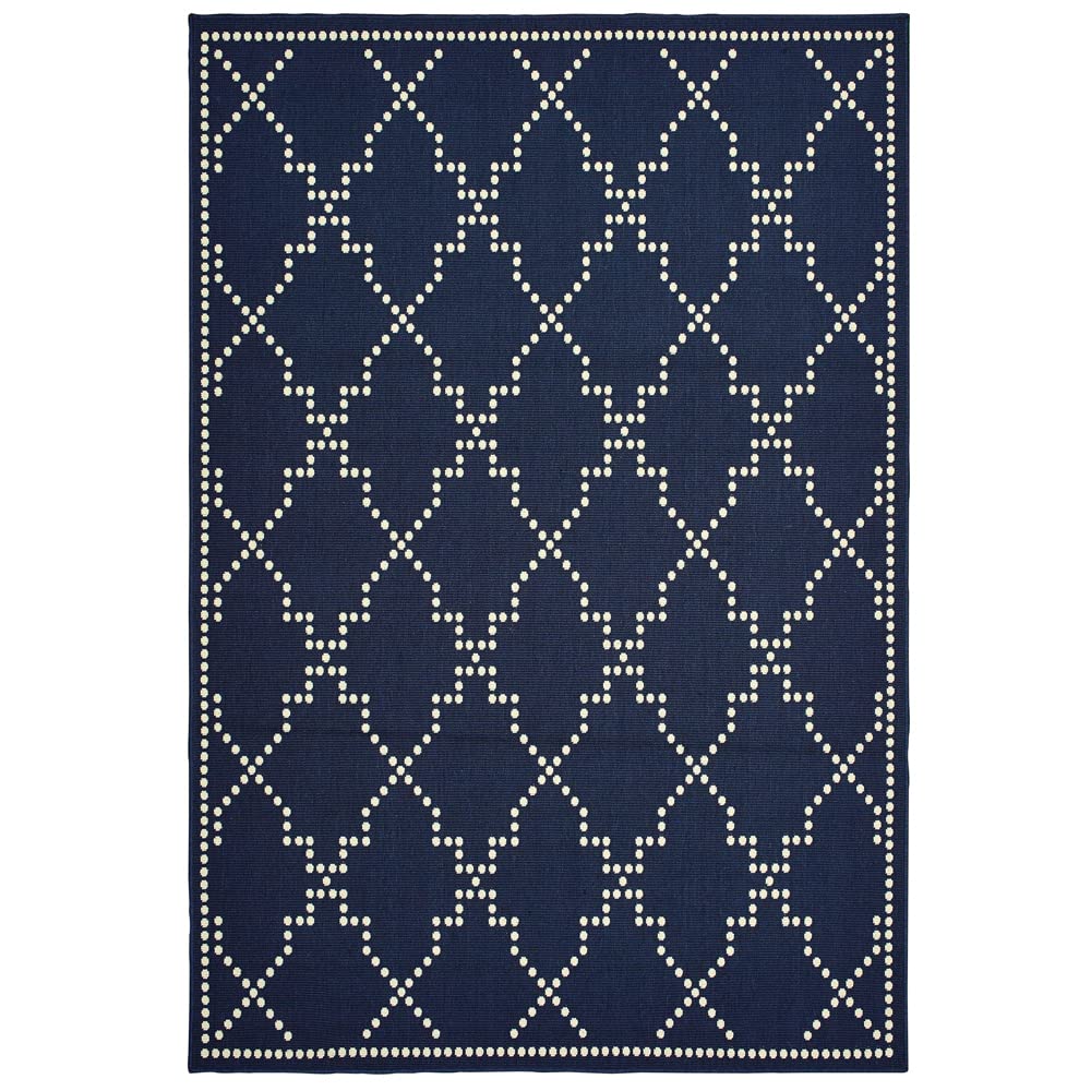 Moretti Parker Area Rug 7765B - Navy Blue with White Dotted Lines - 7'10