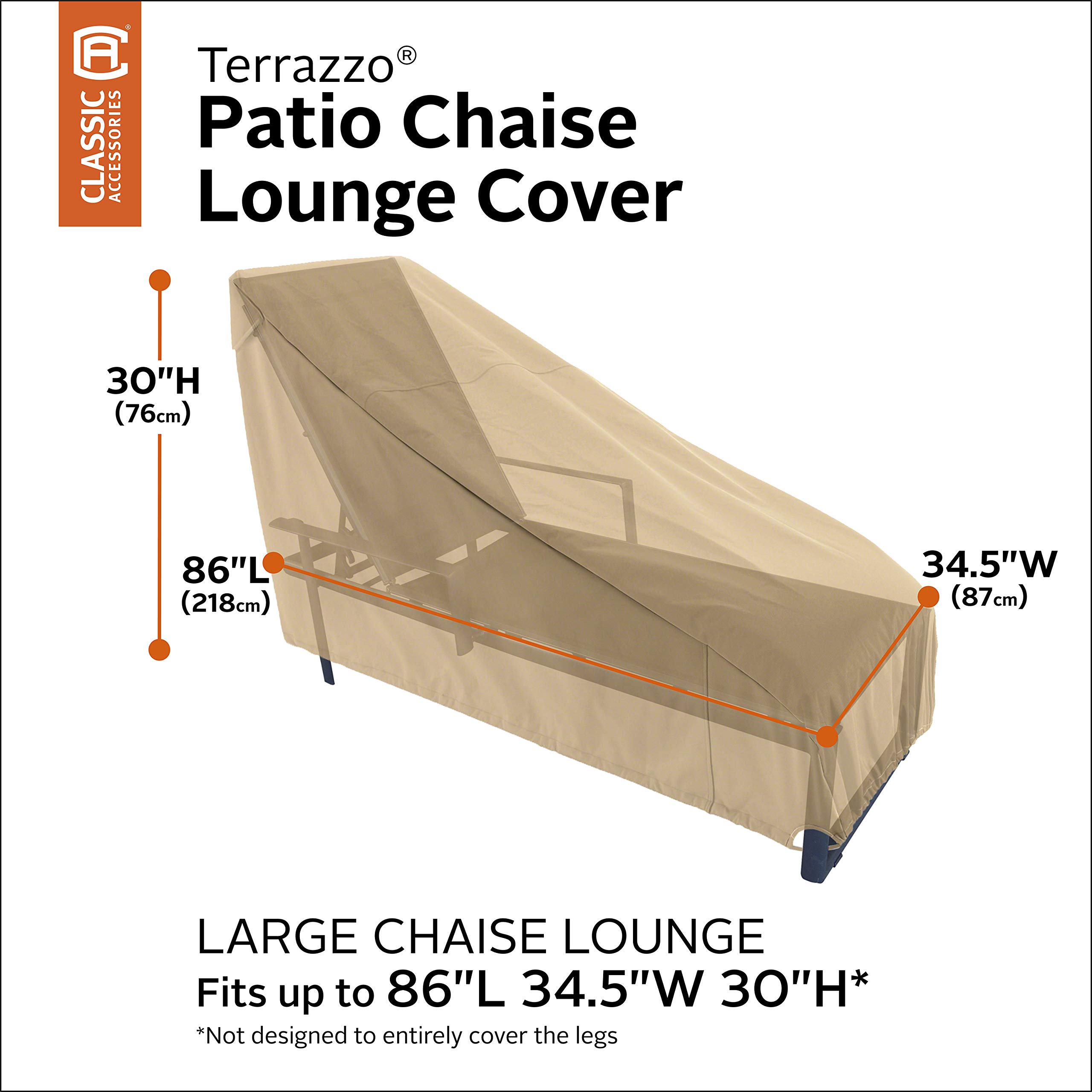Classic Accessories Terrazzo Water-Resistant 86 Inch Patio Chaise Lounge Chair Cover - Durable Outdoor Furniture Protector for Sun, Rain, and Snow