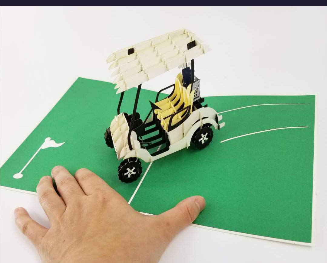 3D Pop-Up Golf Cart Greeting Card - Retirement, Birthday, Father's Day Card for Golf Lovers | Unique Golf Gifts for Men & Golfer Fans | Perfect for Celebrations & Special Occasions (Dark Green)