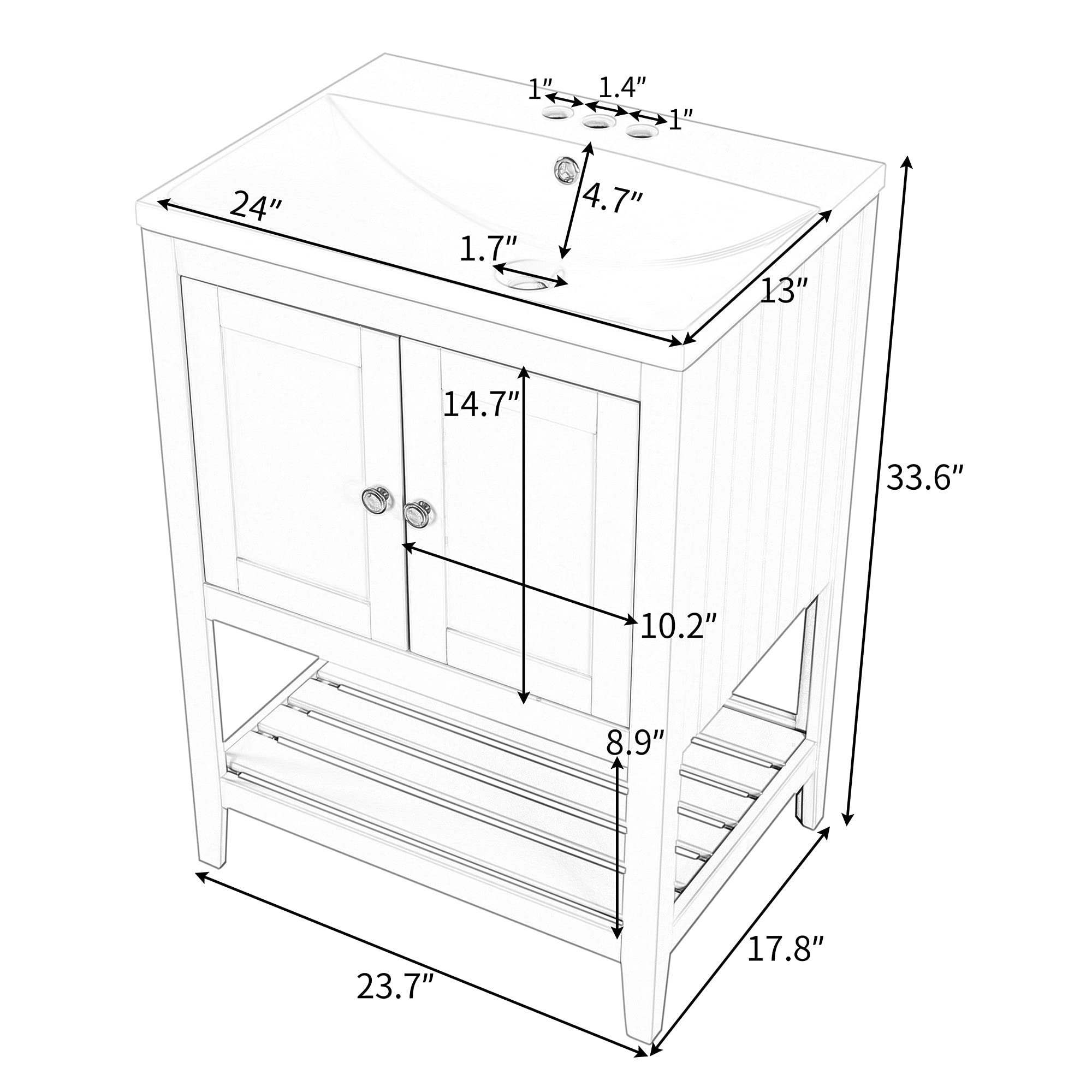 Modern White Bathroom Vanity with Ceramic Sink & Solid Wood Frame - Open Shelf Design for Small Bathrooms, Powder Rooms & Guest Baths - Perfect for Contemporary Home Decor & Space-Saving Storage Solutions