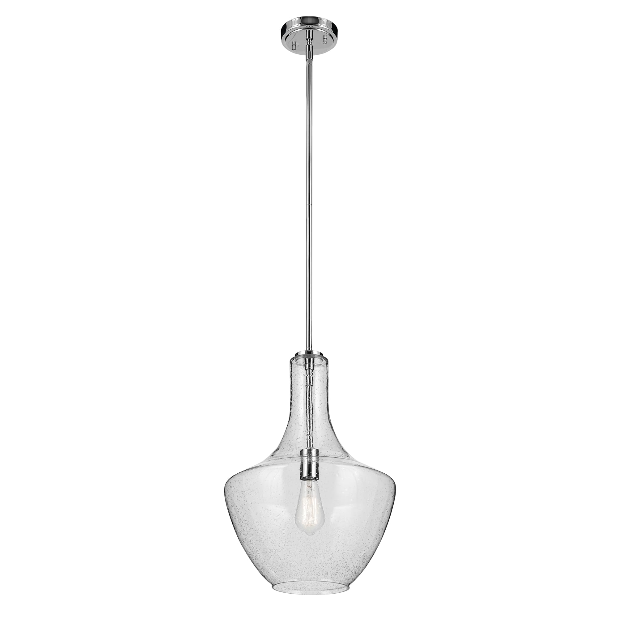 KICHLER Everly 19.75 Inch Modern 1-Light Bell Pendant Light Fixture with Clear Glass Shade and Chrome Finish - Perfect for Kitchen Island, Dining Room or Entryway Lighting