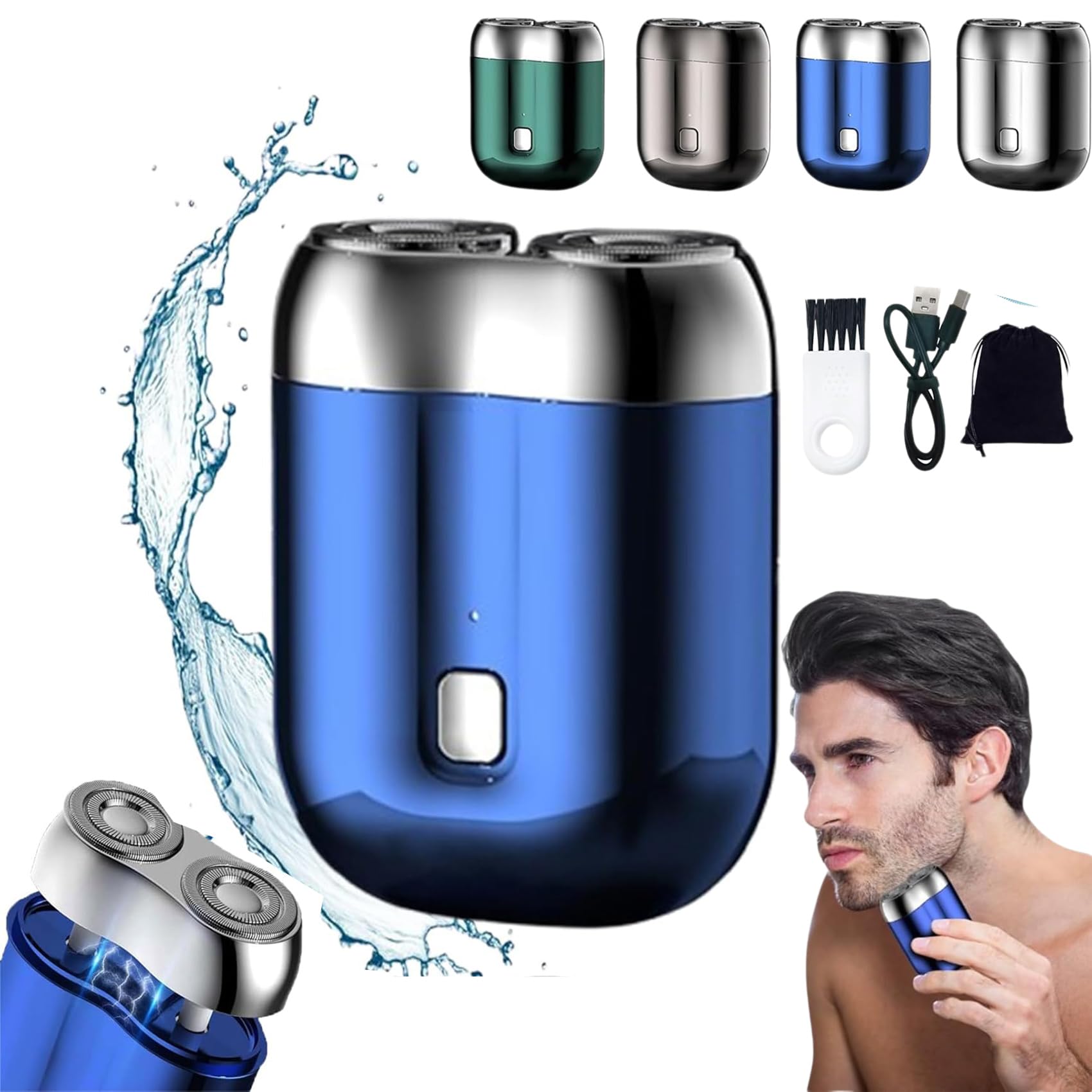 Mini Dual-Head Electric Shaver - Portable & Washable Travel Razor for Men | Compact Pocket-Size Beard Trimmer with 2 Heads | Perfect for Home, Office & Travel Grooming (Blue)