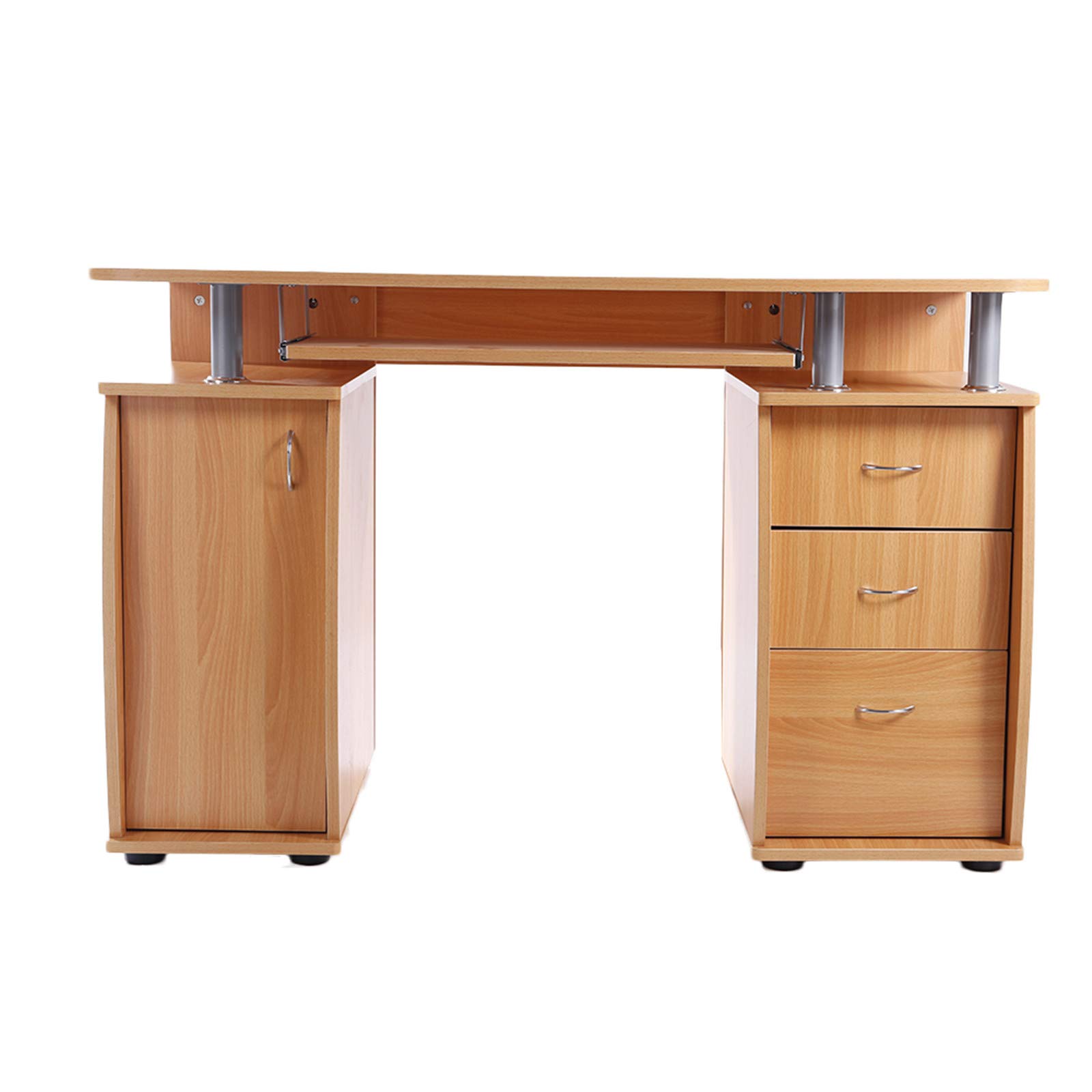 Bysesion GT1-JL 15mm MDF Portable Computer Desk with 1 Door & 3 Drawers - Wood Finish for Home Office, Gaming & Study Workspace