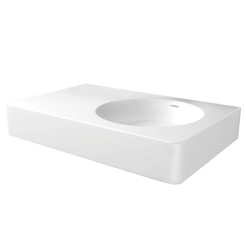 Fienza CSB11 70R 0 Encanto 700 Cast Stone Wall-Mounted Bathroom Sink - No Tap Hole, Right Bowl - Perfect for Modern Farmhouse, Bathroom Vanity, and Powder Room Decor