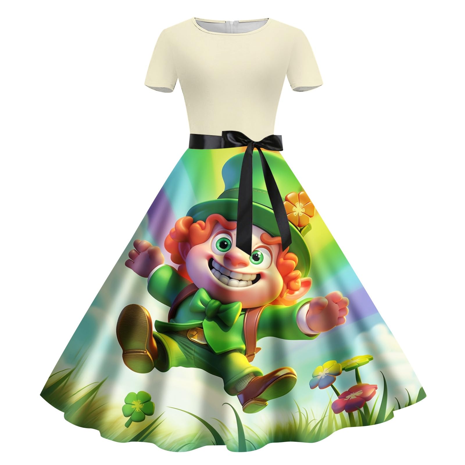 2024 Women's Printed Round Neck Short Sleeve Retro Casual Dress - Spring Midi Length Floral Dress for Women | Perfect for Brunch, Garden Parties & Summer Vacations