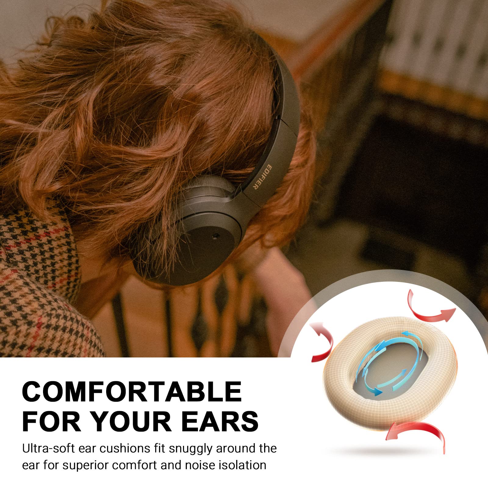 Edifier W820NB Plus Wireless Bluetooth Headphones with Active Noise Cancelling (ANC), Hi-Res Audio, 50H Battery Life - Perfect for Travel, Work, and Home Entertainment (Black)