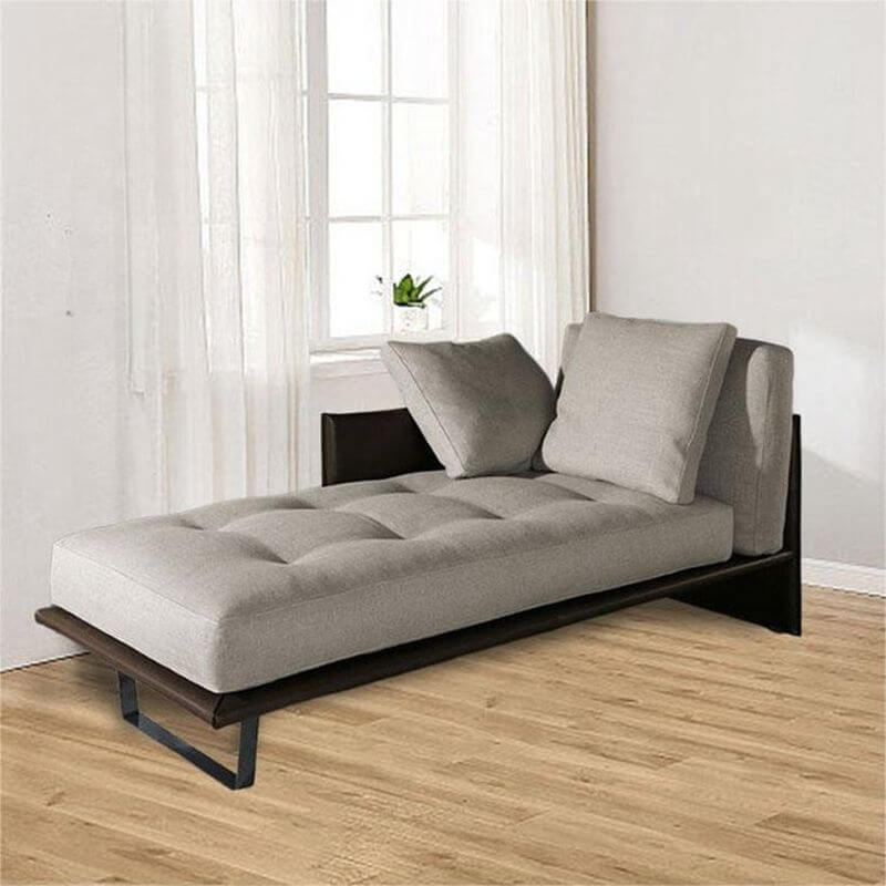 Modern Master Bedroom Chaise Lounge with Birch Wood Frame & Grey Upholstery - Corner Nook Seating Unit for Relaxing, Reading & Lounging