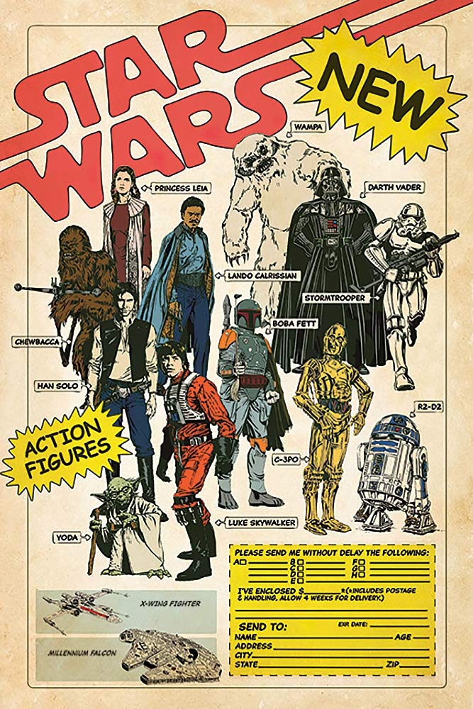 Star Wars Movie Poster 24x36 Inches - Darth Vader, Han Solo & Luke Skywalker Action Figures Wall Art - Includes Clear Poster Hanger - Perfect for Bedroom, Game Room & Movie Theater Decor