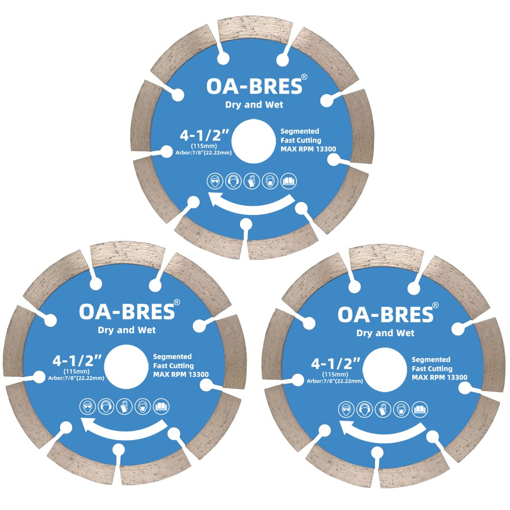 4-1/2 Inch Diamond Blade for Angle Grinder - 3-Pack Segmented Diamond Cutting Wheel for Concrete, Stone, Masonry & Brick - Dry/Wet Use with 7/8