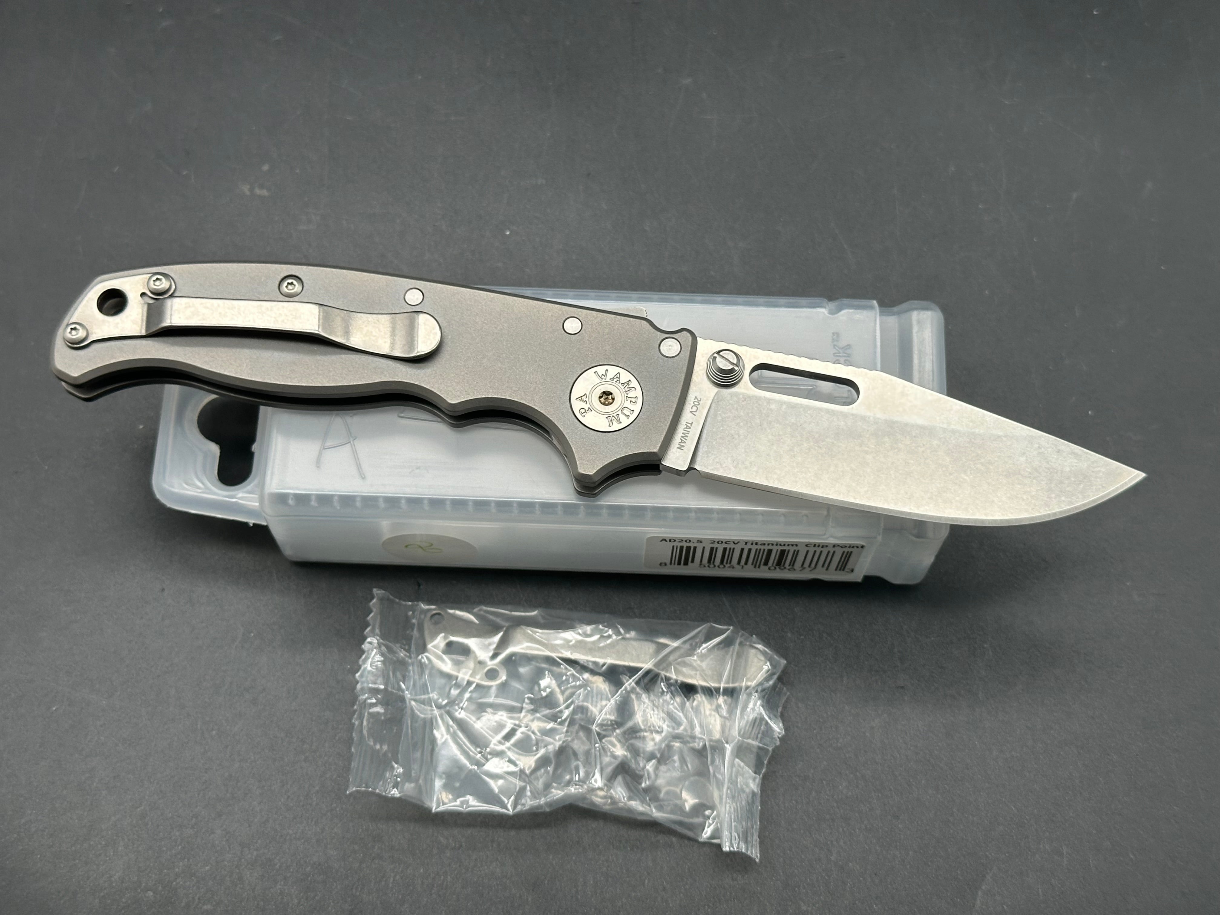 Demko AD20.5 Titanium Folding Knife with Clip Point Blade - Premium 20CV Steel for Outdoor Camping, Hunting & Everyday Carry (EDC)