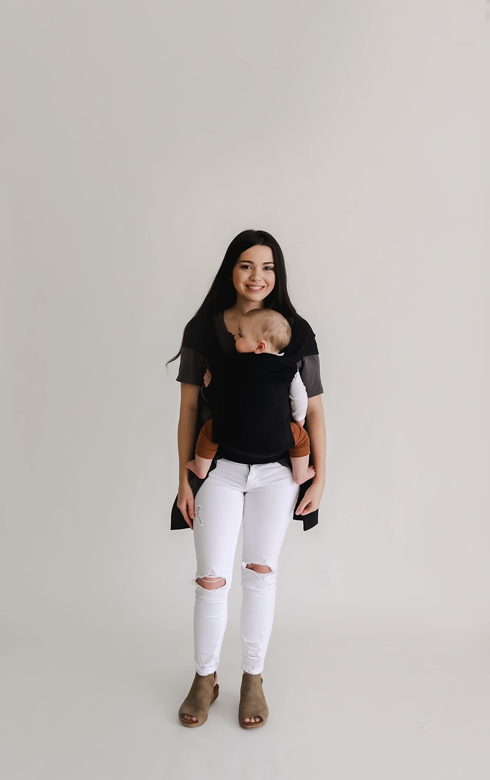 Lalabu Simple Baby Wrap - No-Tie, Comfortable & Easy-to-Use Infant Carrier for 3 Months to 2 Years (Pure Black) | Perfect for Hands-Free Parenting, Errands & Bonding with Your Newborn