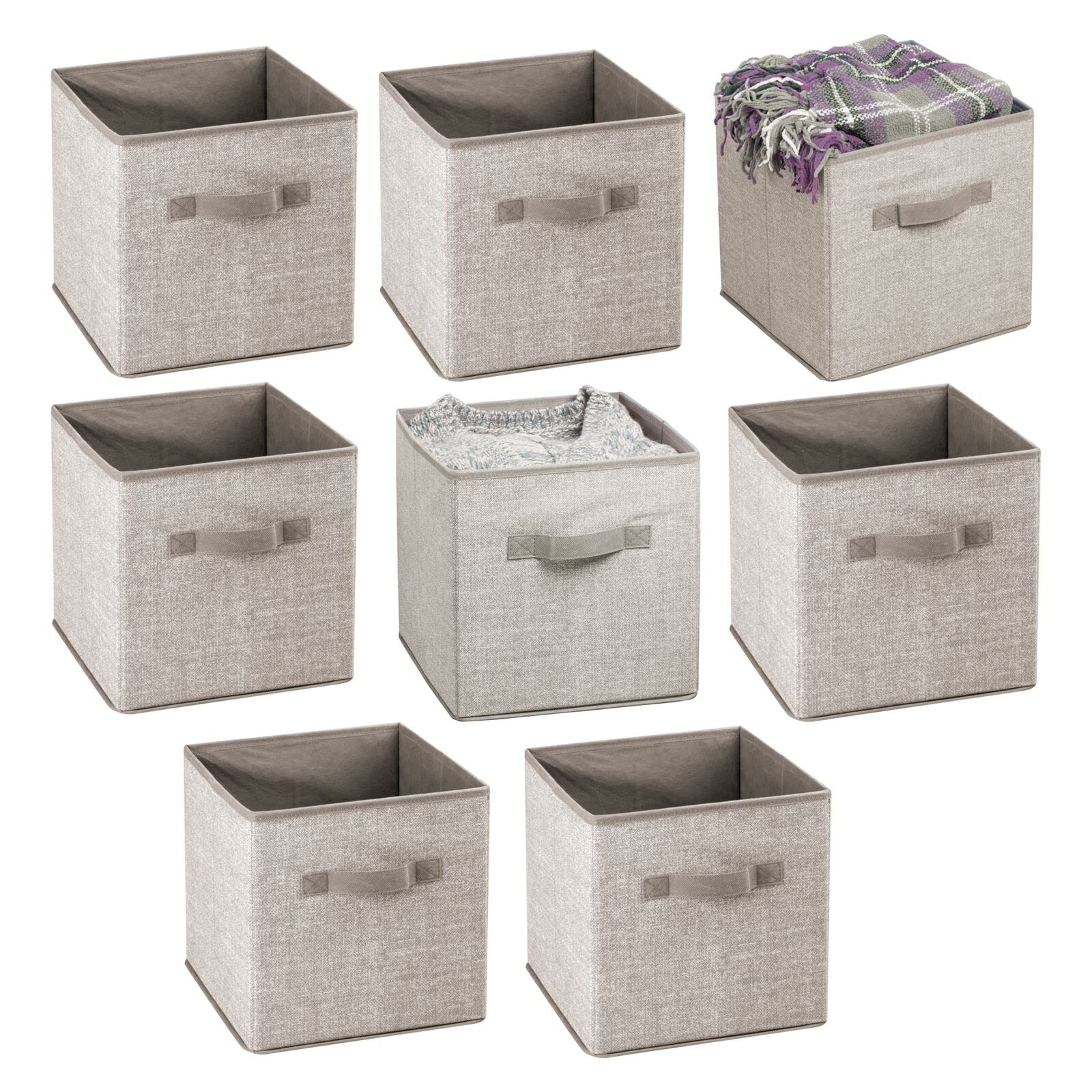mDesign Small Fabric Collapsible Storage Bins 8-Pack - Foldable Organizer Cubes with Handles for Closet, Bedroom & Cube Furniture - Perfect for Clothes, Linens & Accessories Storage - Space-Saving Linen Storage Bins for Home Organization (Lido Collection)