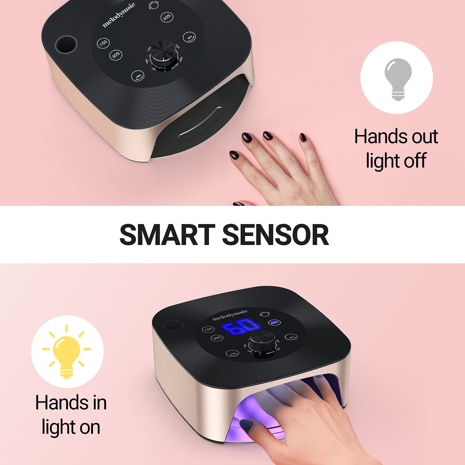 MelodySusie XC320C Professional 2-in-1 Nail Drill & UV Lamp - 30,000 RPM Electric Nail File with 4 Timer Settings for Acrylic, Gel & Poly Nail Removal & Curing - Perfect for Salon & Home Manicure/Pedicure Care