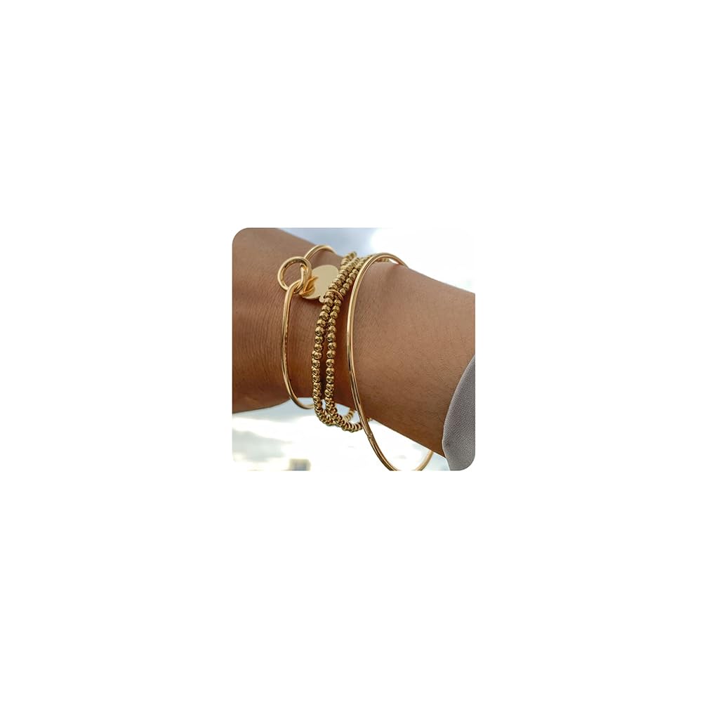 Boho Layered Beaded Bracelets for Women - Adjustable Open Cuff Bangle Link Bracelet Set in Gold | Perfect for Festival, Beach & Everyday Boho Chic Style