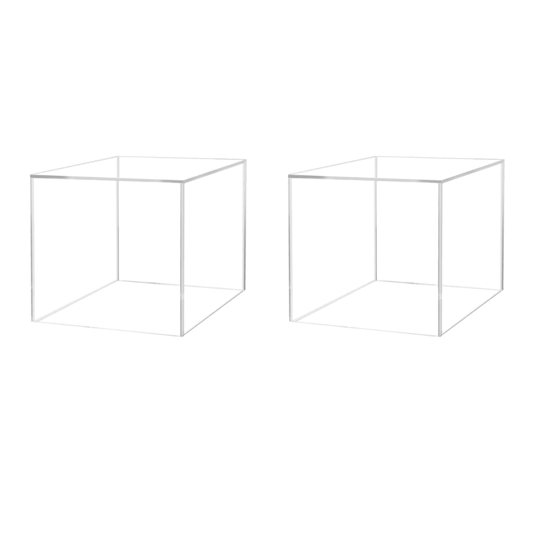 2 Pack 14 Inch Clear Acrylic Display Box - Open Side No Lid Square Lucite Storage Bin for Retail Merchandise & Product Riser - Perfect for Store Displays, Countertop Organization & Home Decor