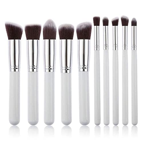 Pleev Professional 10-Piece Makeup Brush Set - White & Gold Cosmetic Brushes for Foundation, Blending, Eyeshadow & More - Perfect for Makeup Artists & Beginners