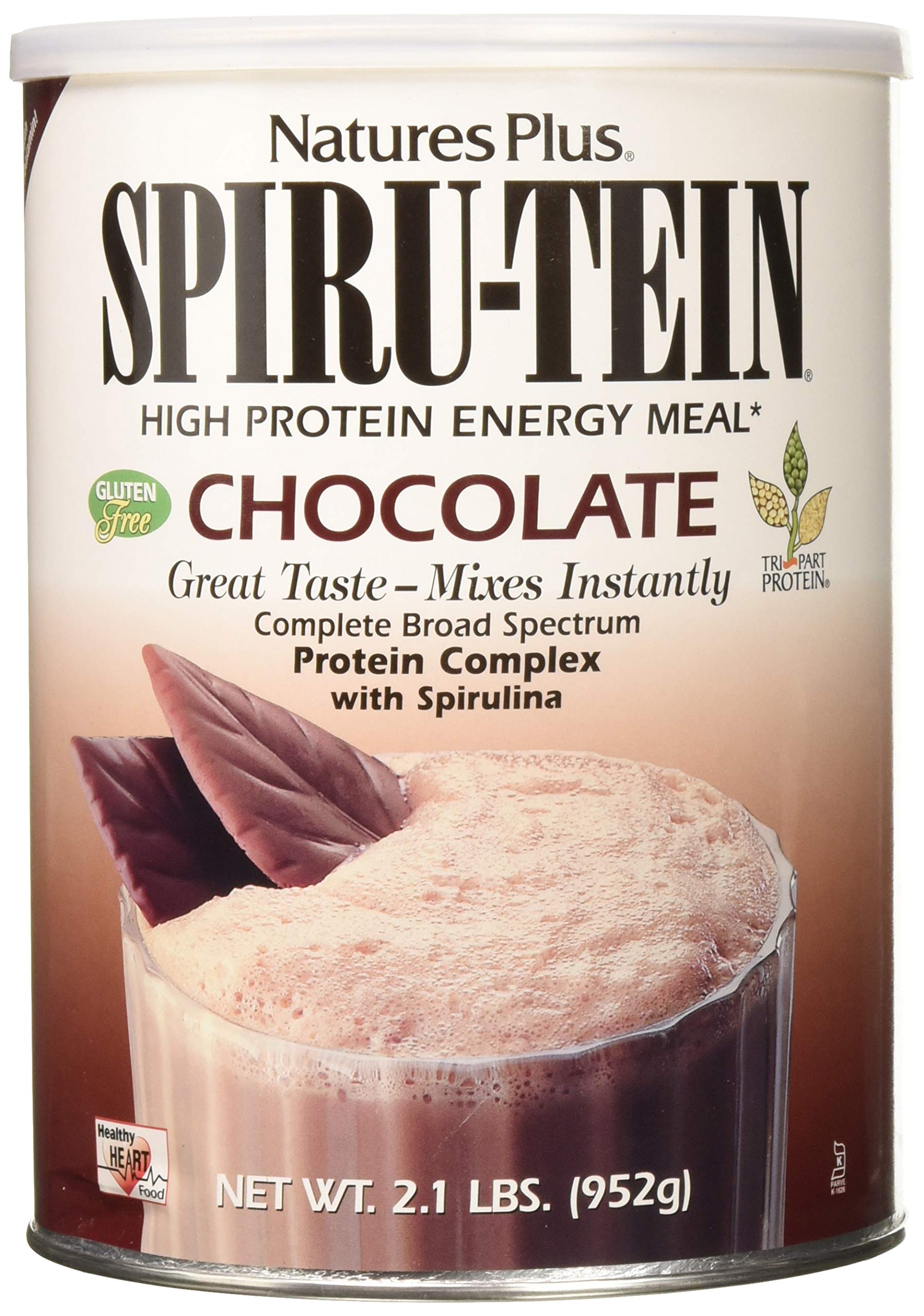 NaturesPlus SPIRU-TEIN Chocolate Protein Shake - 2.1 lbs Plant-Based Spirulina Powder | Vegan Meal Replacement with Vitamins & Minerals for Energy | Gluten-Free, Vegetarian (34 Servings) - Perfect for Post-Workout Recovery & Healthy Breakfast Smoothies