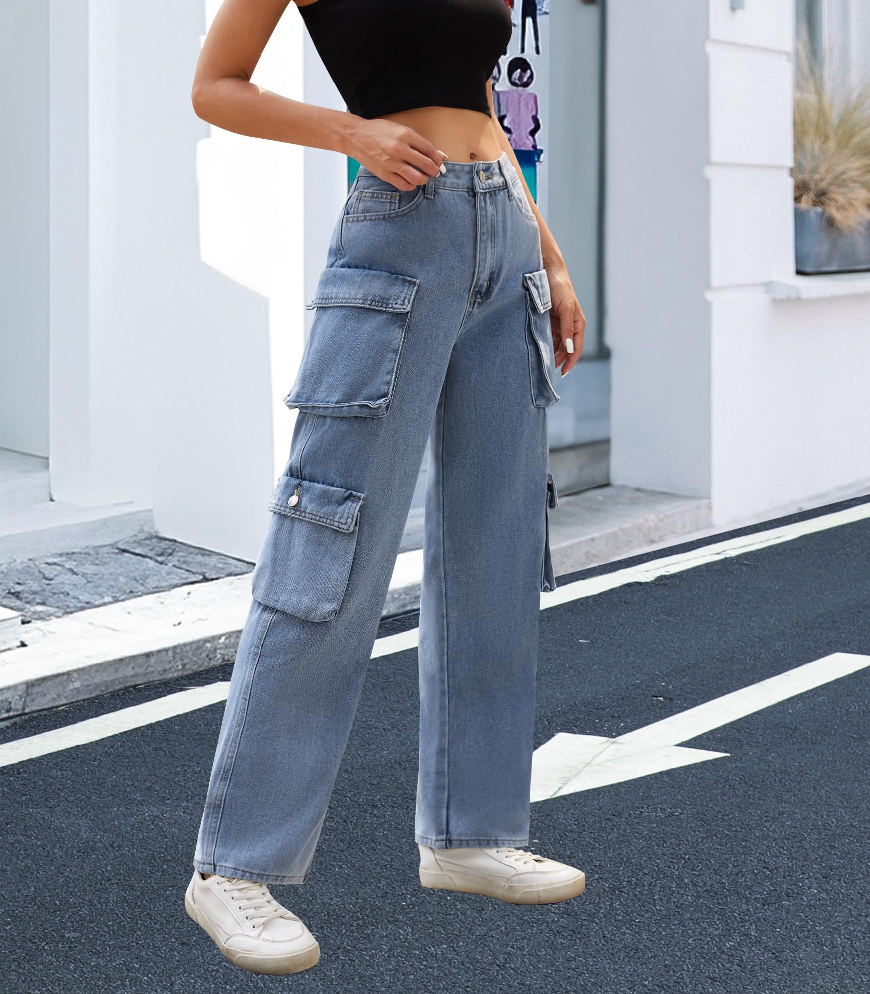 Women's High Waisted Cargo Pants - Y2K Baggy Wide Leg Casual Trousers with 8 Pockets | Streetwear, Workwear & Outdoor Activities