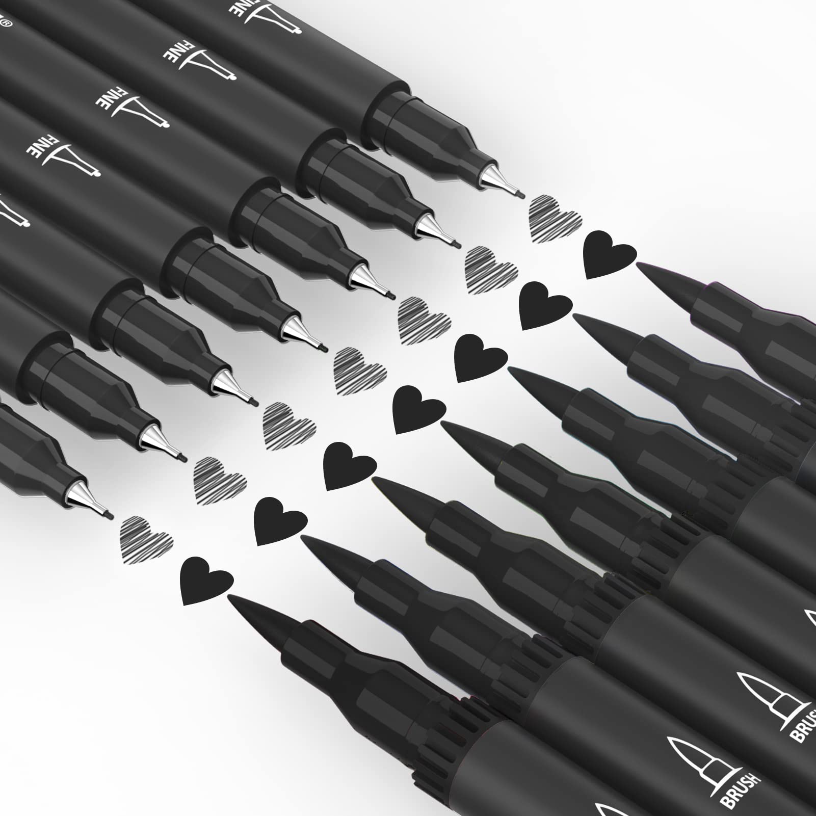 Mogyann 12 Pack Dual Tip Brush Pens - Black Fine & Broad Markers for Art Drawing, Sketching, Calligraphy & Hand Lettering - Perfect for Artists, Students & DIY Craft Projects