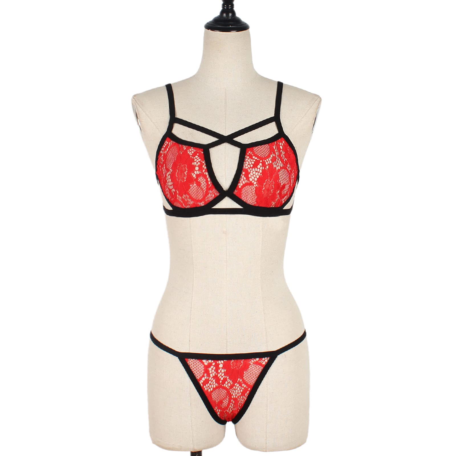 Sexy Women's Elastic Hollow Cage Bra Strappy Bustier - Breathable Lingerie for Comfort & Support (Red, Size S) - Perfect for Date Nights, Boudoir Photos & Sensual Occasions