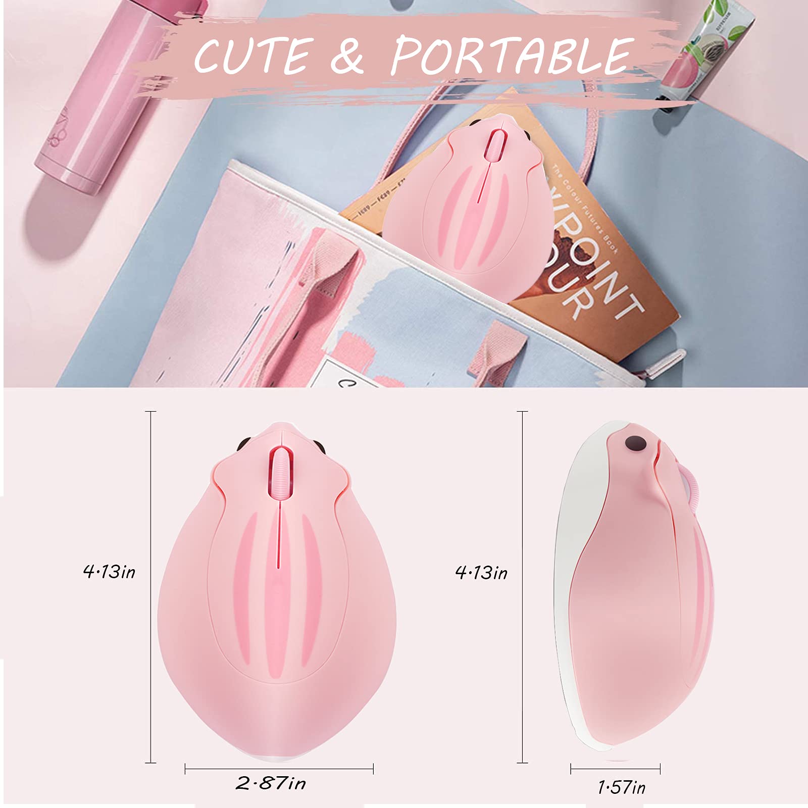 Wireless Hamster-Shaped Mouse - 1200DPI Silent USB Cordless Mouse for PC, Laptop, MacBook - Cute Pink Computer Mouse for Kids, Office & Gaming - Perfect Gift for Children & Animal Lovers