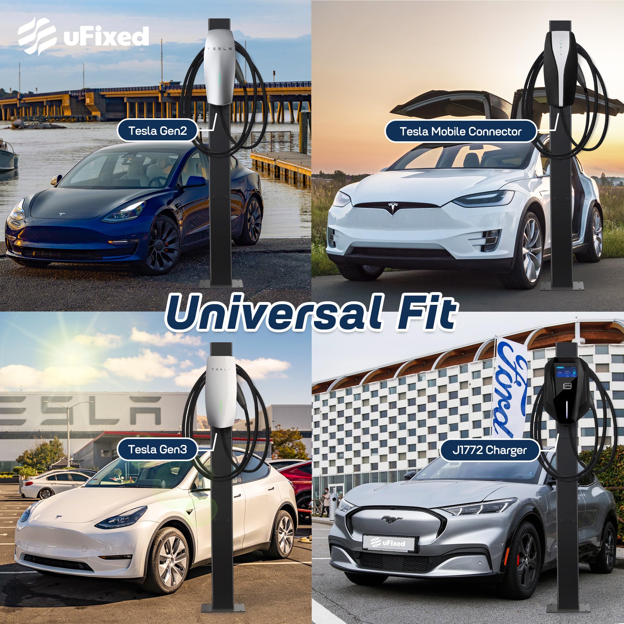 Tesla Charger Pedestal Outdoor - Heavy Duty EV Charging Station Stand for Tesla Gen 3, Mobile Connector & J1772 Wallbox - Weatherproof Home & Commercial EV Charger Pedestal (Perfect for Driveway, Garage & Parking Lot Installation)