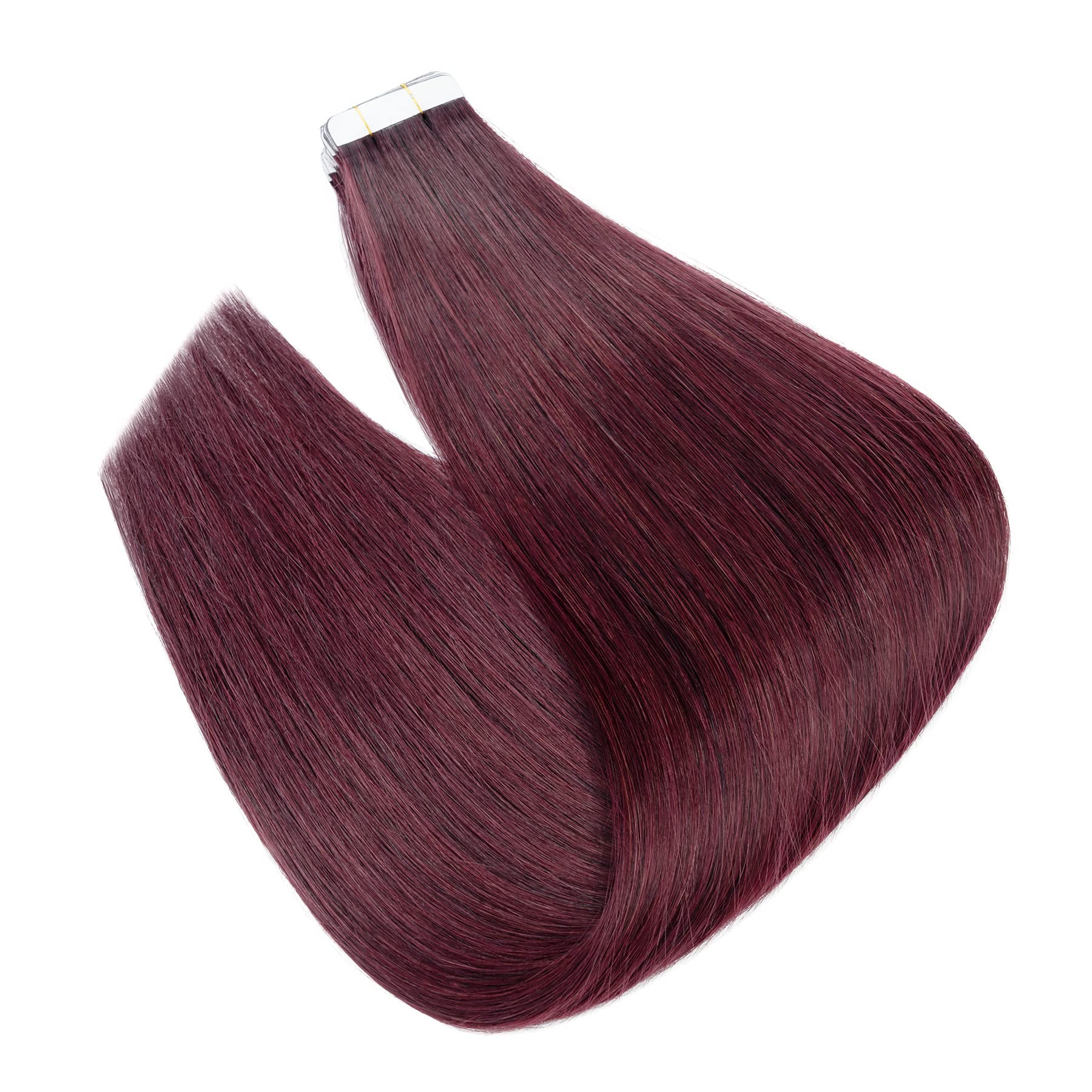 S-noilite 24 Inch Burgundy Tape in Hair Extensions - 50g 20Pcs Real Human Hair Skin Weft Seamless Extensions #99J Wine Red - Perfect for Parties, Weddings & Daily Styling