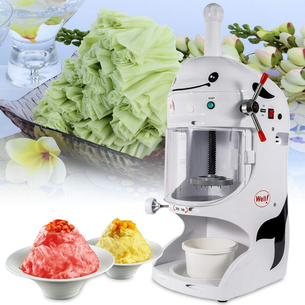 350W Commercial Electric Ice Shaver Machine - Adjustable Thickness Snow Cone Maker & Ice Crusher (250-350 RPM) for Coffee Shops, Restaurants, Bars, and Home Use - Perfect for Cocktails, Smoothies, and Desserts