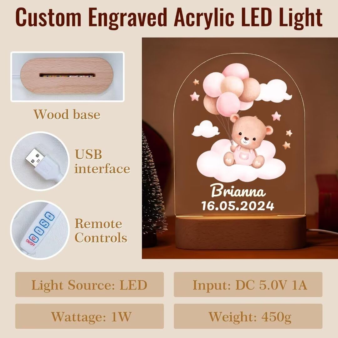 Personalized Night Light for Kids - Custom Name Baby Night Lamp, Dimmable Nursery Light for Boys & Girls | Perfect for Newborn Gifts, Birthday Presents, Baptism & Nursery Decor | Style 3