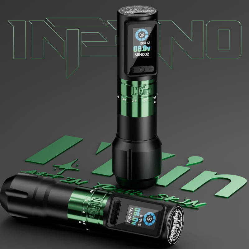 Inkin Green Inferno Adjustable Tattoo Pen Machine - Professional Rotary Tattoo Gun for Artists - Perfect for Lining, Shading & Coloring Tattoos