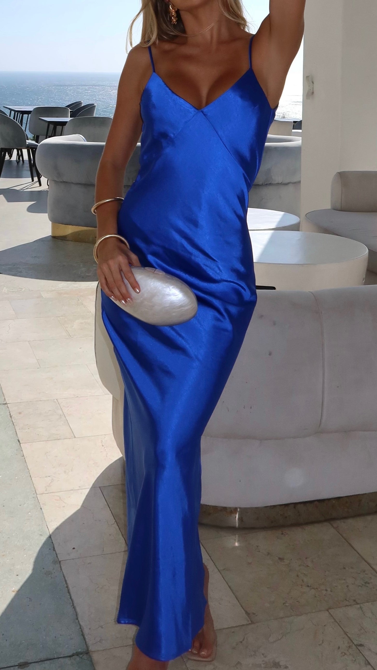 Gisella Women's Maxi Dress in Cobalt Blue - Elegant Long Flowy Dress for Summer, Beach, Parties & Special Occasions