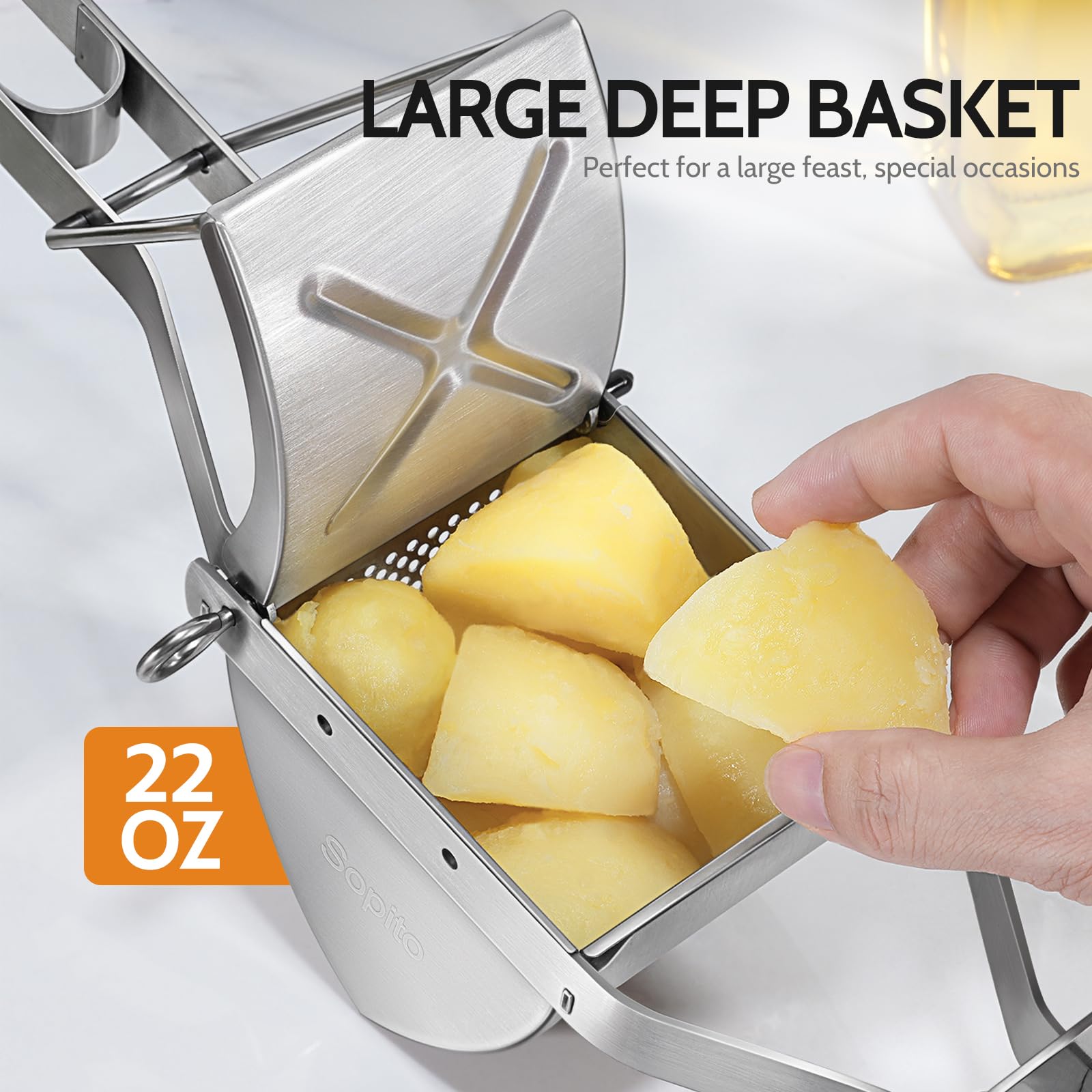 Sopito Stainless Steel Potato Ricer & Masher - Heavy Duty Commercial & Home Kitchen Tool for Perfect Mashed Potatoes, Gnocchi & Baby Food (Black) - Ideal for Restaurants, Catering & Home Cooking