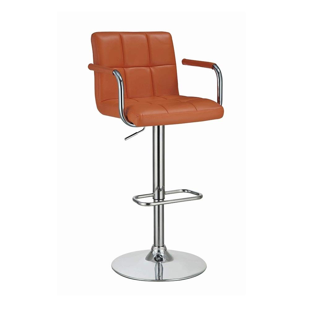 Adjustable Height High Back Swivel Bar Stool - PU Leatherette Padded Kitchen Chair with Footrest, Orange - Perfect for Home Bars, Kitchen Islands & Office Workspaces